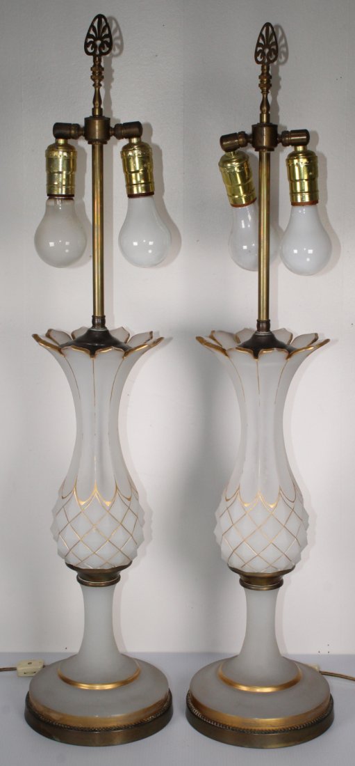 Pair, Gilt French Opaline Pineapple Form Lamps (1 of 5)