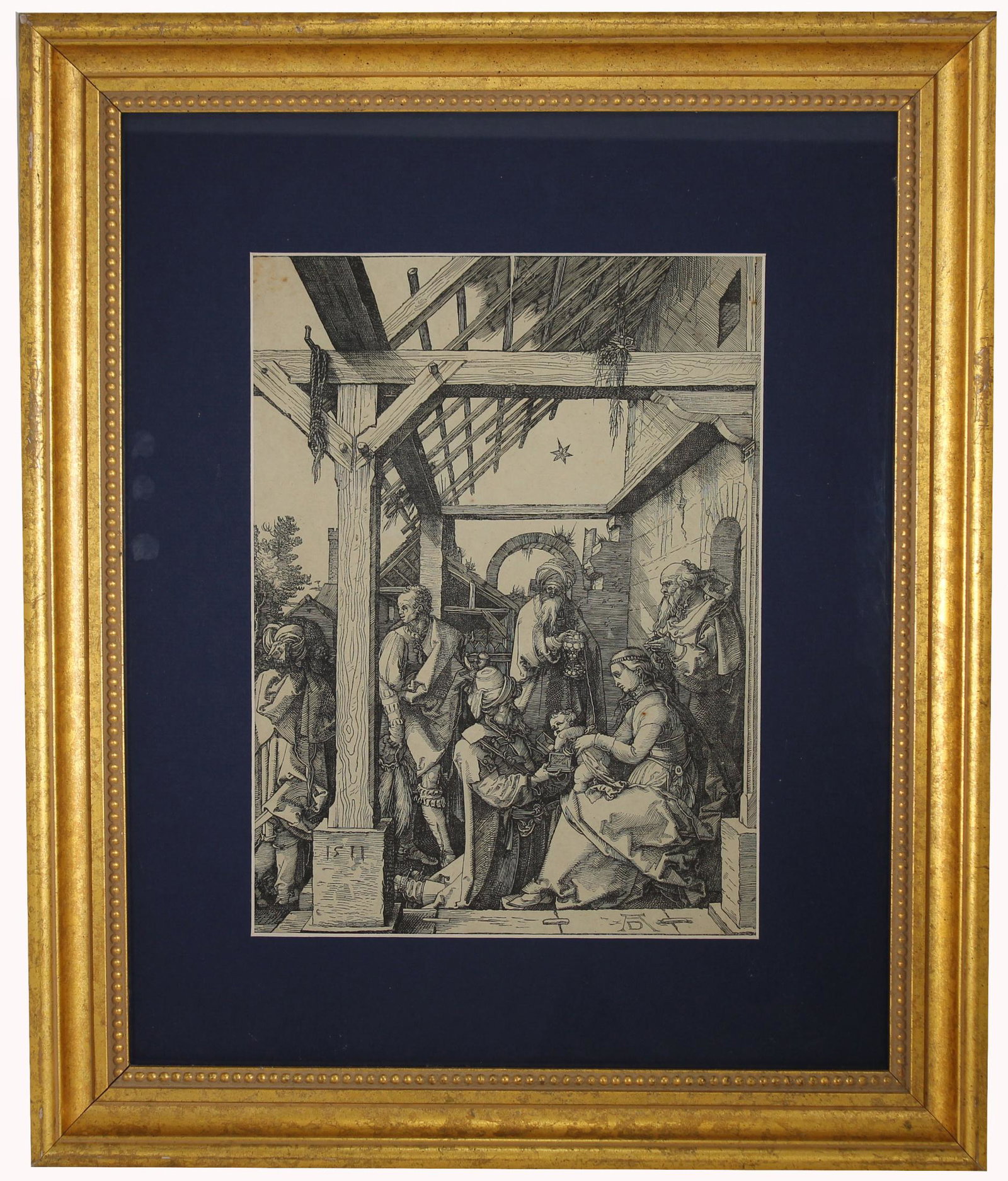 Albrecht Durer (German, 1471-1528) Woodcut: Albrecht Durer (German, 1471-1528) "The Adoration of the Magi- 1511" Woodcut. With Lugt collector's mark (Lugt- 3583) verso (lower left). According to Lugt, it is a handwritten mark in ink. The mark i