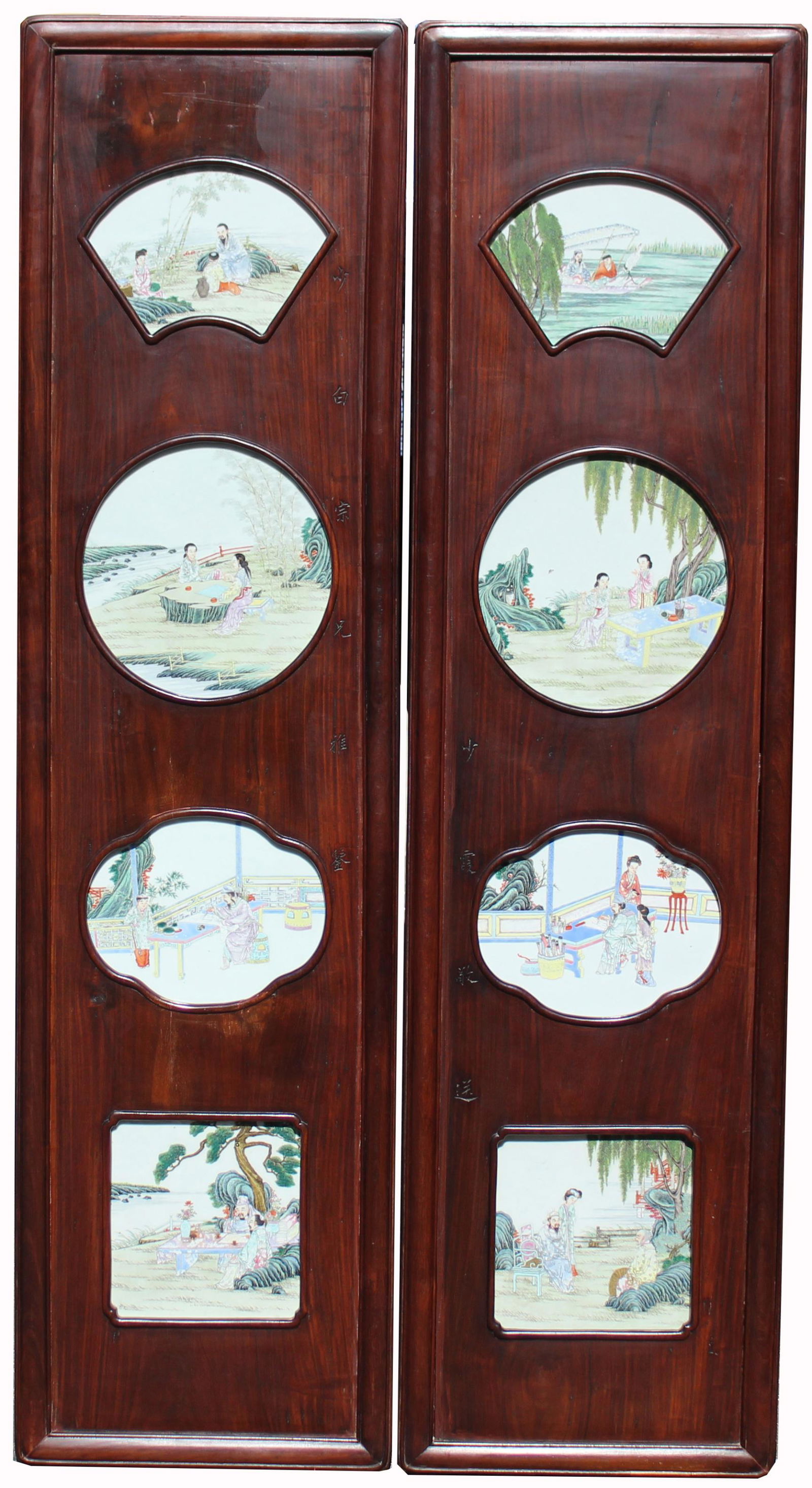 (2) Chinese Hardwood/Famille Rose Plaques, Signed (1 of 12)