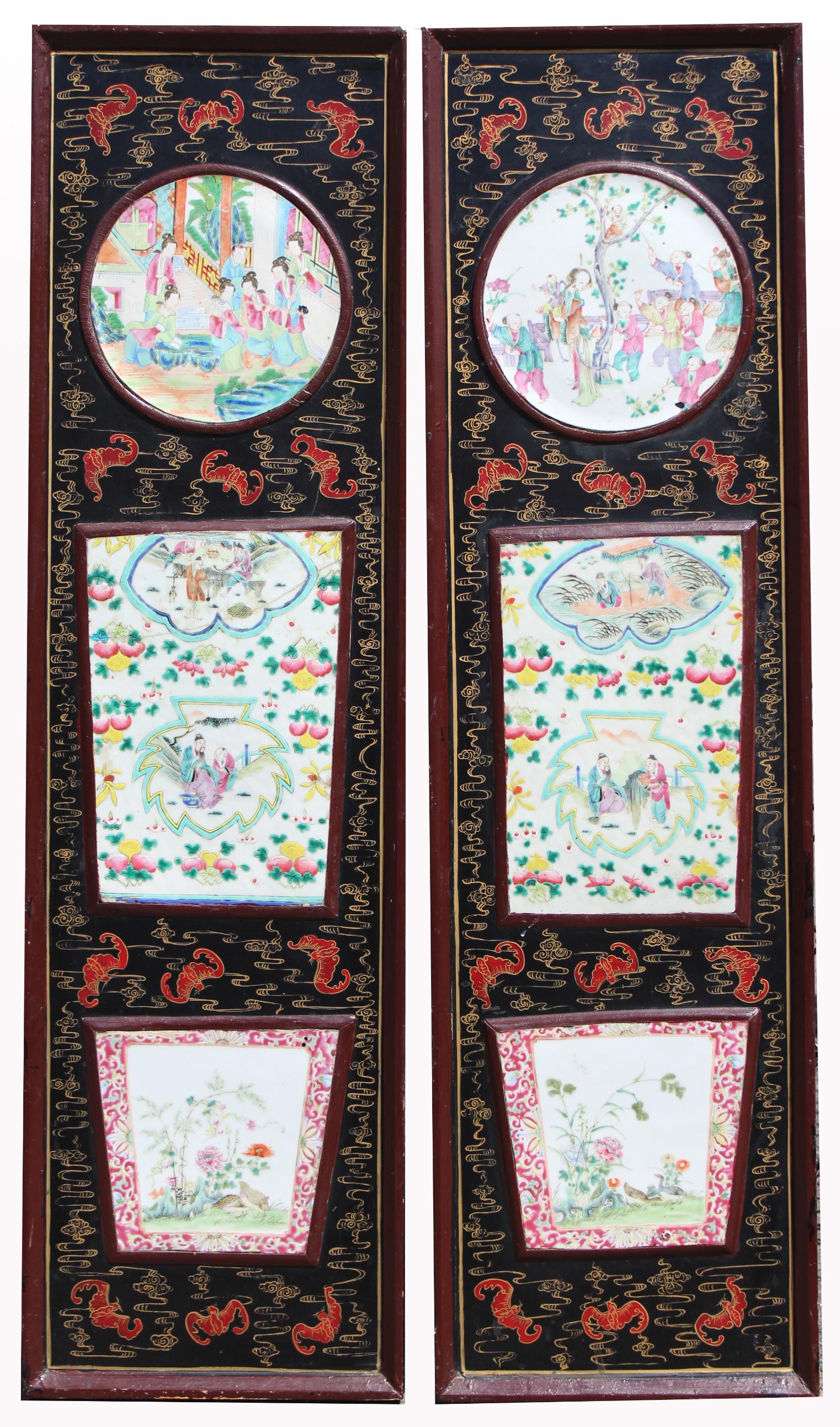 2 Chinese Famille Rose Inset Porcelain Wall Panels (1 of 10)