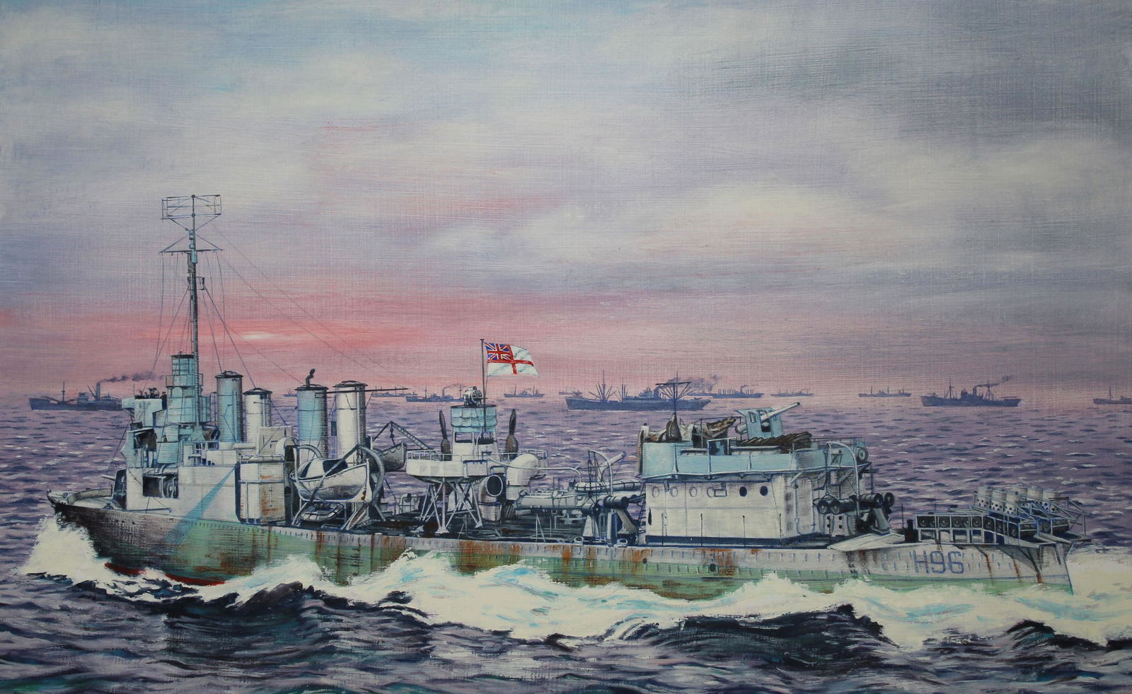 David K. Stone (1922 - 2001) "HMS Buxton": David K. Stone (American, 1922 - 2001) "HMS Buxton" Signed lower right. Original Oil painting on Masonite. Provenance: Collection of James A. Helzer (1946-2008), Founder of Unicover Corporation. This