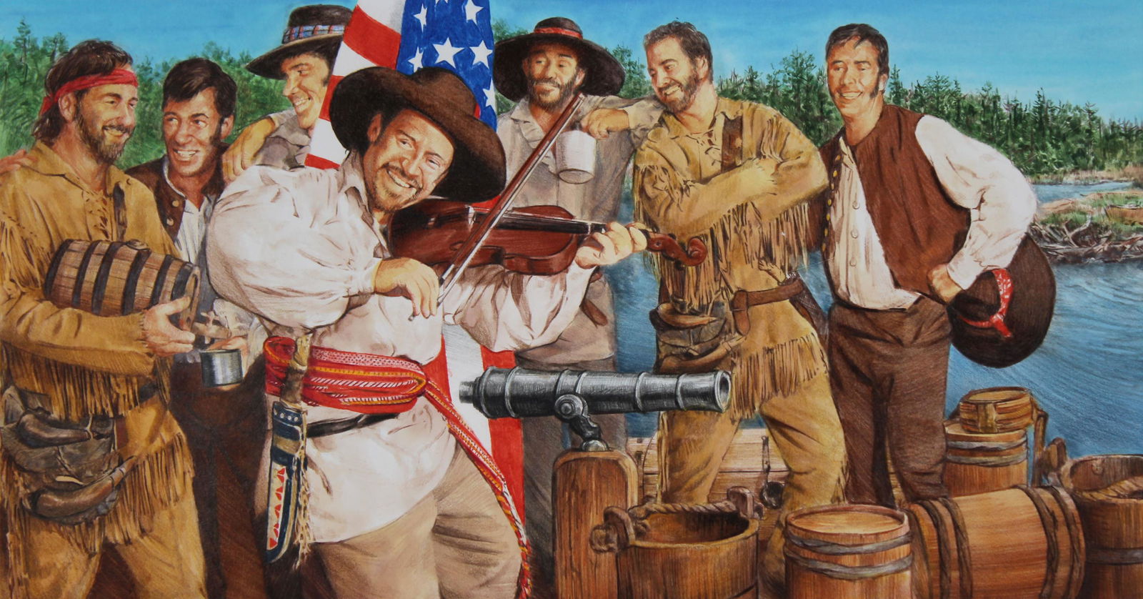 Paul & Chris Calle "First 4th of July": Paul Calle (American, 1928 - 2010) and Chris Calle (American, B. 1961) "First 4th of July" Signed lower right. Original Mixed Media painting on Illustration Board. Provenance: Collection of James A. H