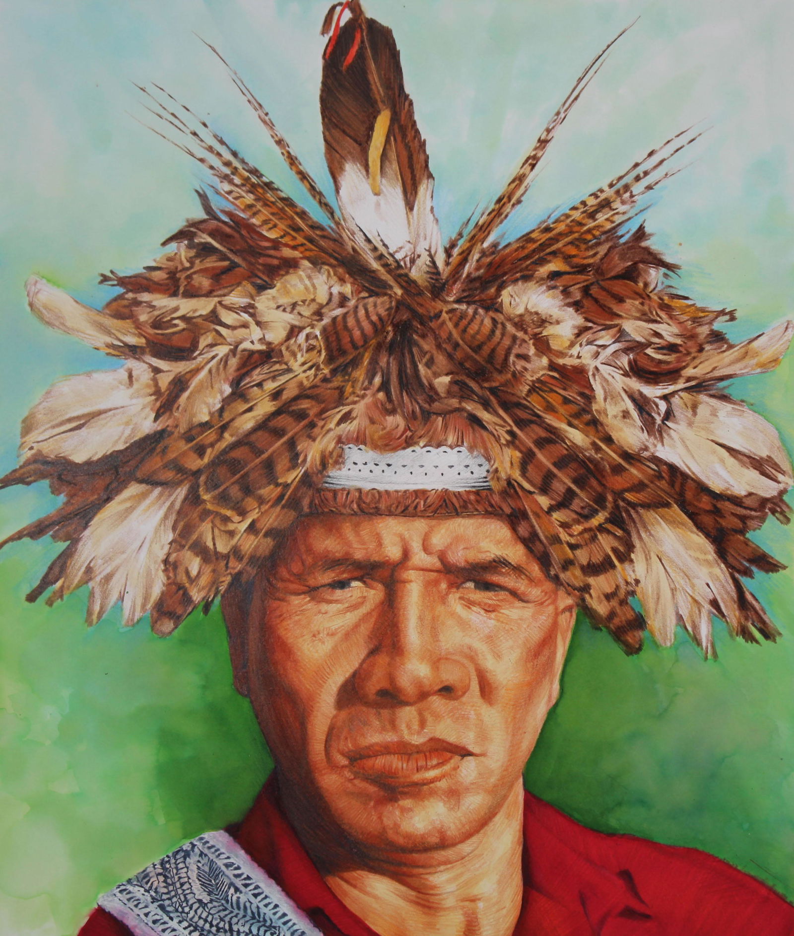 Paul & Chris Calle "Seneca Indian Portrait": Paul Calle (American, 1928 - 2010) and Chris Calle (American, B. 1961) "Seneca Indian Portrait" Signed lower right. Original Mixed Media painting on Illustration Board. Provenance: Collection of James
