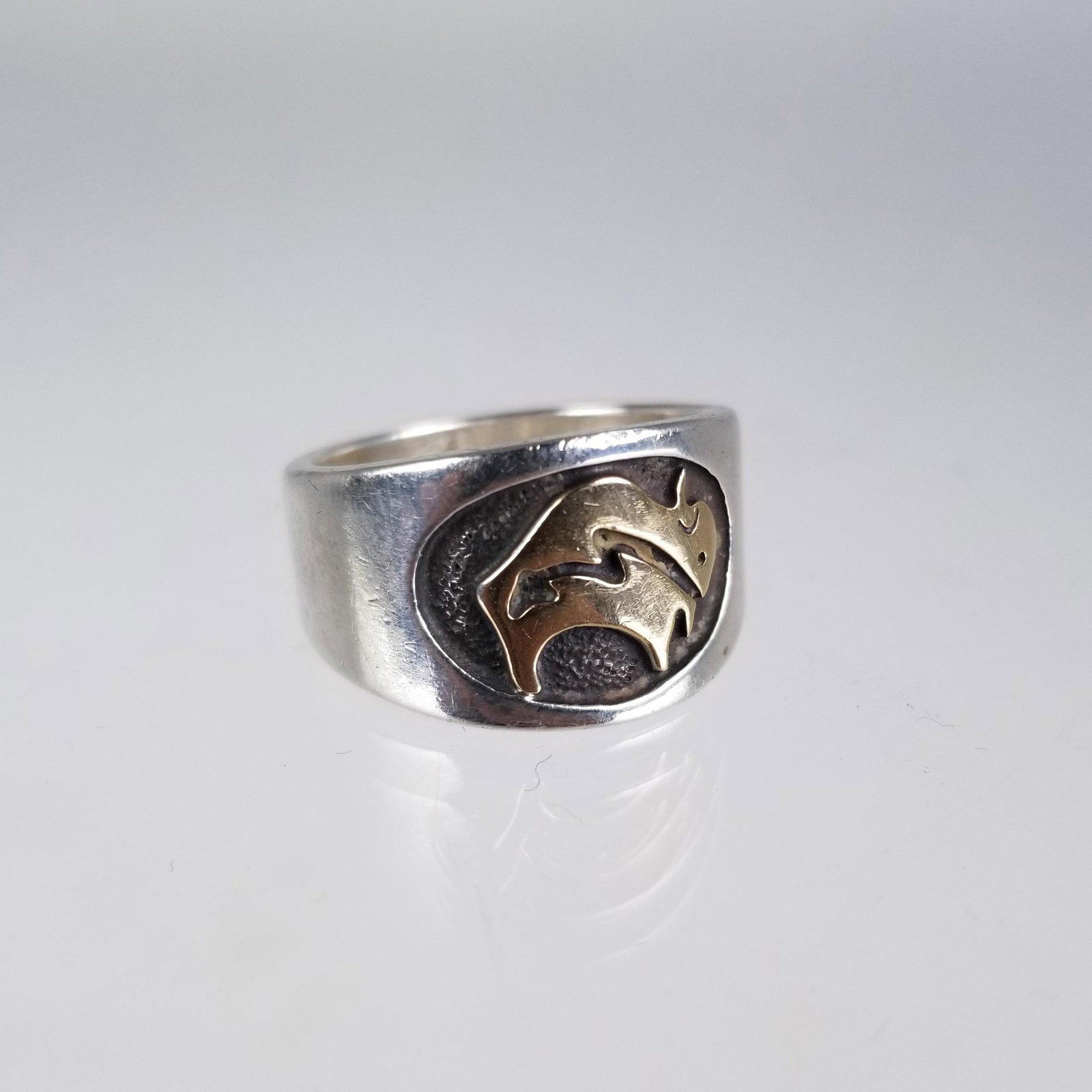 14K Gold Buffalo Style Ring: 14K Gold Buffalo Style Ring. Makers mark inside band. Ring Size: 9.25 Weight: 9.8 g.