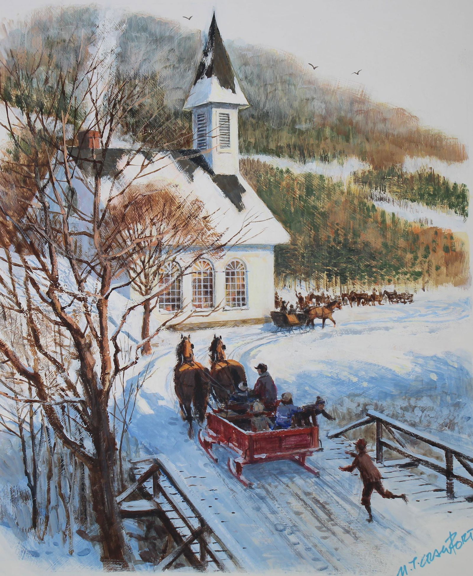 Mel Crawford (B. 1925) Arrival in Sleigh at Church (1 of 4)