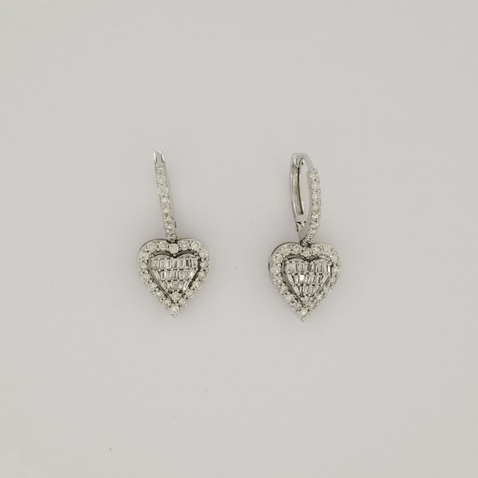 14K White Gold Diamond Heart Earrings (1 of 4)