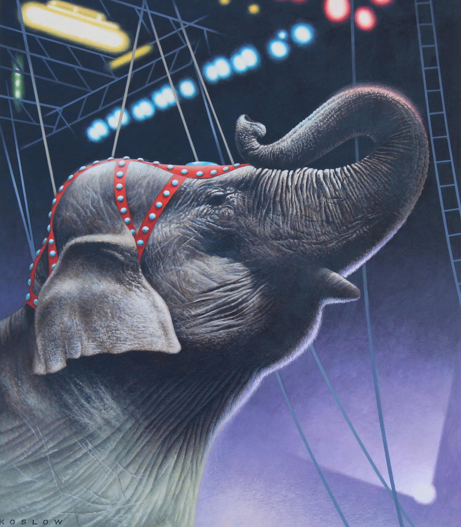 Howard Koslow (1924 - 2016) "Elephant": Howard Koslow (1924 - 2016) "Elephant" Signed lower left. Original Acrylic painting on Illustration Board. Provenance: Collection of James A. Helzer (1946-2008), Founder of Unicover Corporation. This 