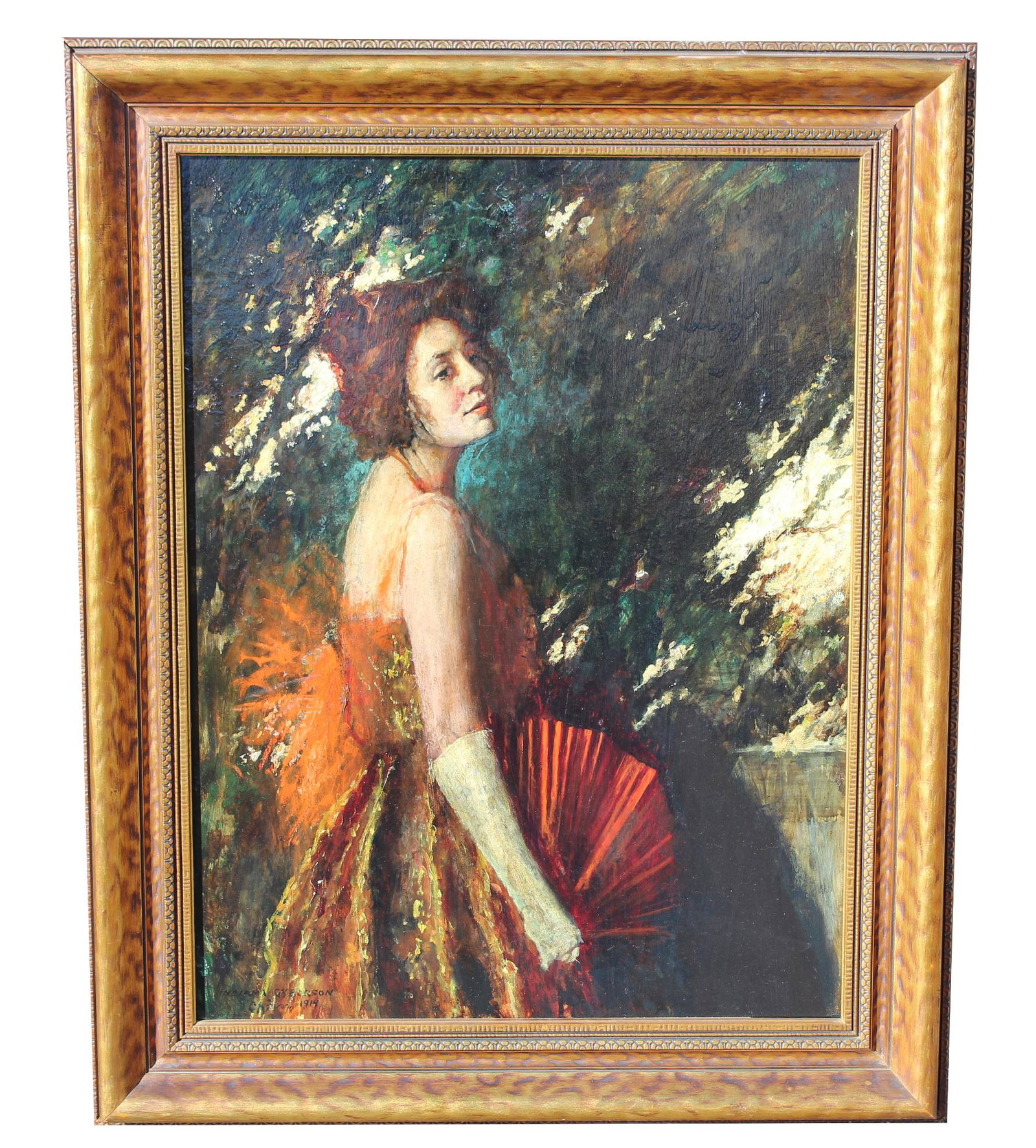 Indiana (Anna) Gyberson (1875 - 1944): Indiana (Anna) Gyberson (New York, France, 1875 - 1944) Signed and dated (1919) lower left. Oil on Board. Sight Size: 23.5 x 17.5 in. Overall Framed Size: 29.5 x 23.75 in.