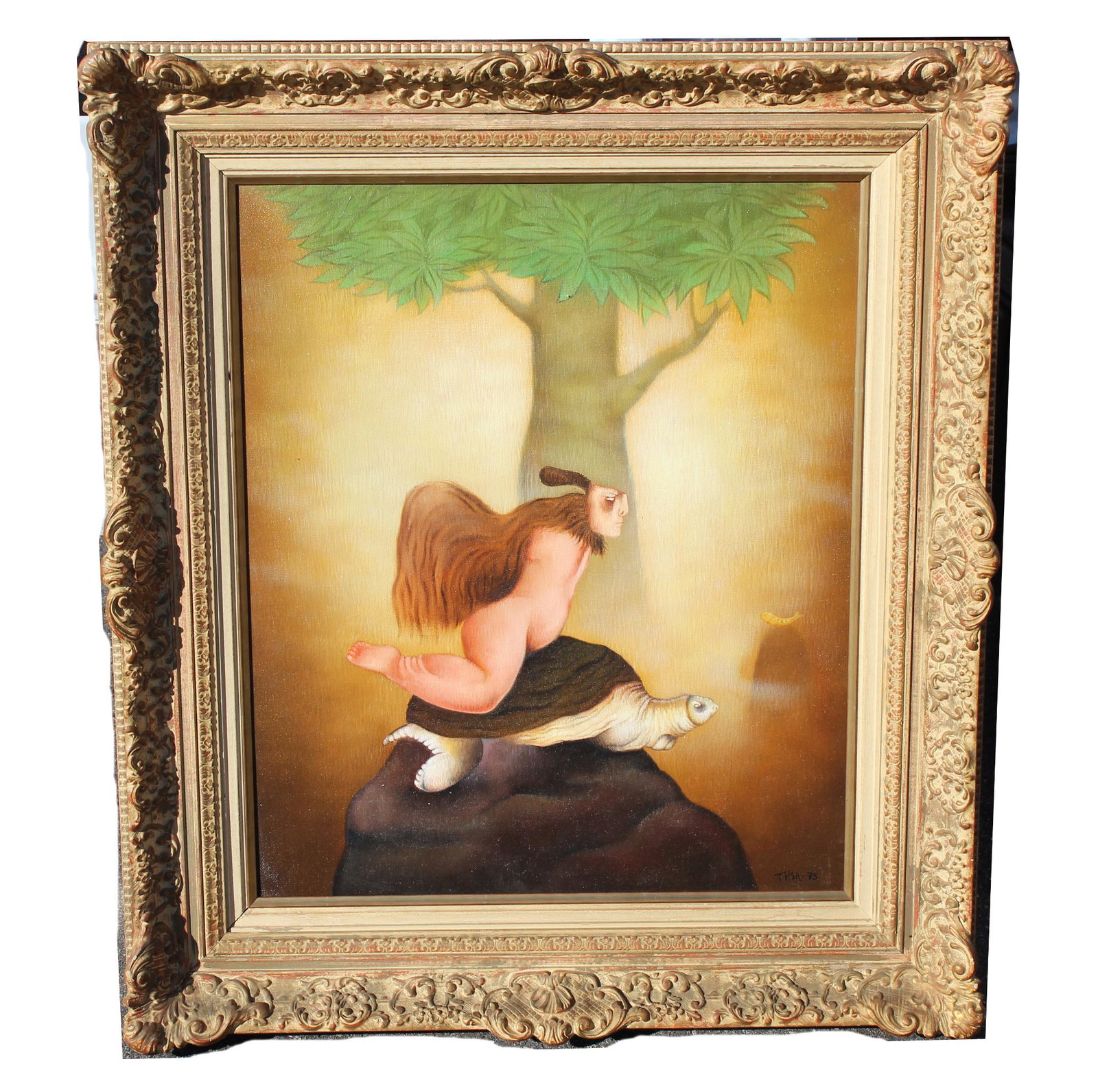 Attri. Tilsa Tschusiya (1936 - 1984): Attri. Tilsa Tschusiya (1936 - 1984) Signed and dated ('75) lower right. Inscribed verso. Oil on Canvas. Provenance: Private Miami collection. Sight Size: 24 x 20 in. Overall Framed Size: 31.5 x 27.5 