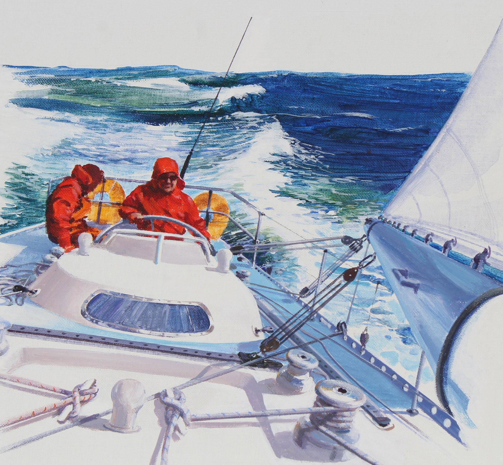 Ron Fletcher (B. 1925) "Ocean Racer/Yachting": Ron Fletcher (Australian, B. 1925) "Ocean Racer/Yachting in Australia" Signed lower right. Original Oil painting on Canvas Board. Provenance: Collection of James A. Helzer (1946-2008), Founder of Unic