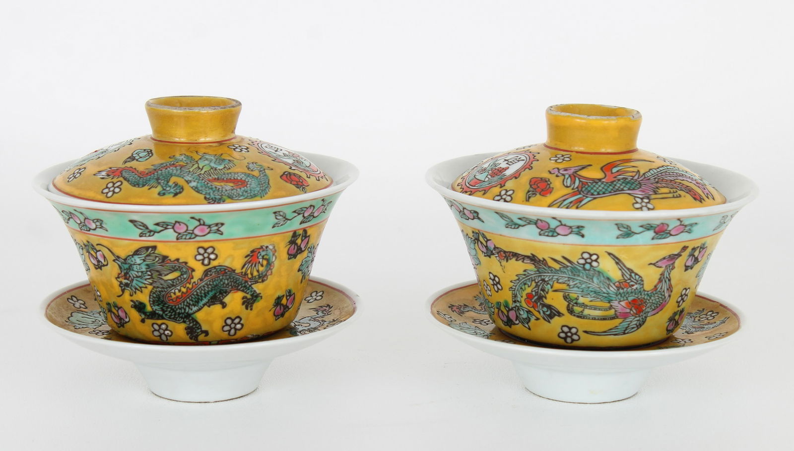(2) Chinese Covered Cups/Saucers, Marked (1 of 7)