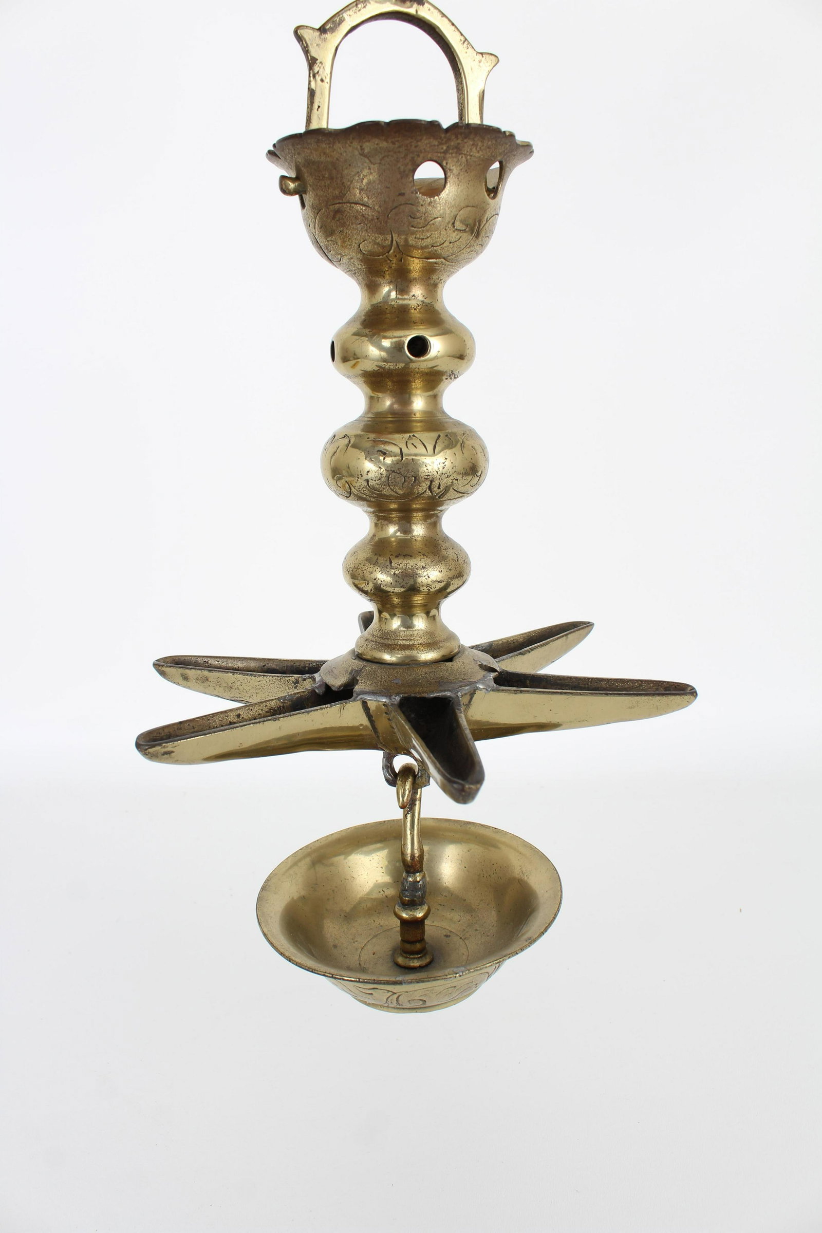 Brass Judaica Lamp: Brass Judaica Lamp. Height: Approximately 9 in.