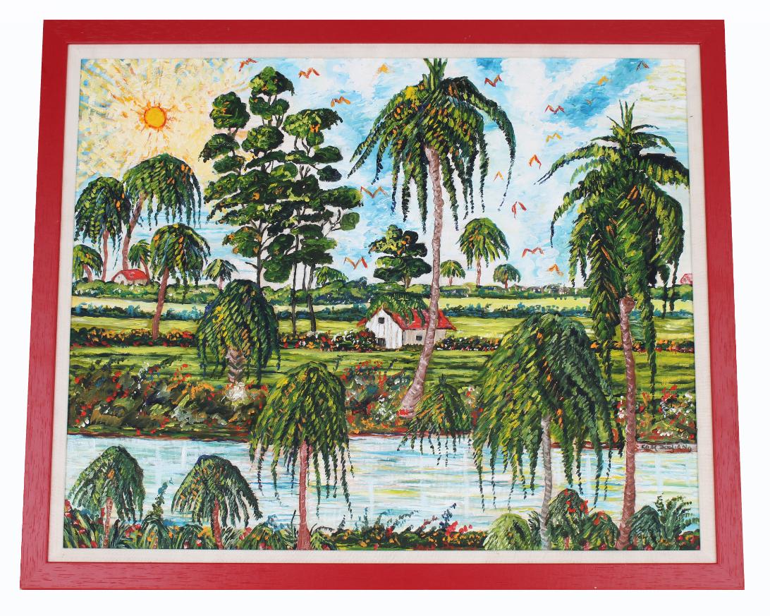 Signed, 20th C. Painting of Indiantown Florida: Signed, 20th C. Painting of Indiantown Florida. Oil on canvas. Indistincly signed lower right. Sight size: 24 x 30 inches. Overall framed size: 27 x 33 inches.
