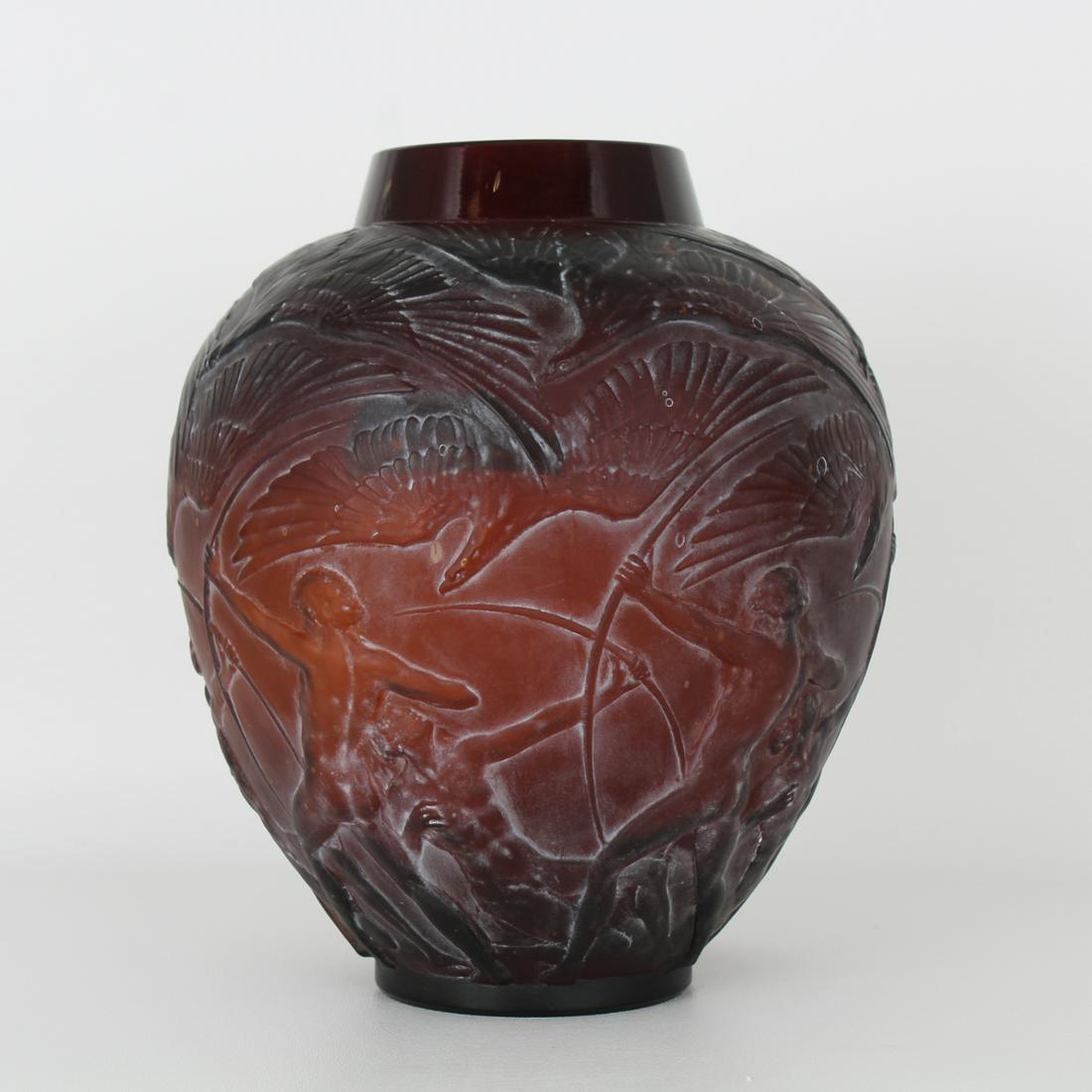 R. Lalique "Archers" Red Amber Glass Vase (1 of 8)