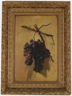 Attr. Andrew John Henry Way (1826 - 1888): Attr. Andrew John Henry Way (Maryland, District Of Columbia, 1826 - 1888) Painting of Grapes. 19th Century Oil on Board. Appears to be unsigned, has not been examined out of frame. Sight Size: 18 x