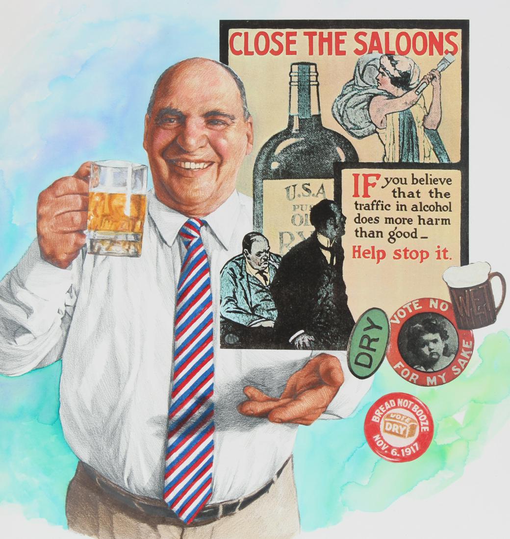 Paul & Chris Calle "1920s - Prohibition": Paul Calle (1928 - 2010) and Chris Calle (B. 1961) "1920s - Prohibition" Signed lower right. Original Painting Mixed Media on Illustration Board. Provenance: Collection of James A. Helzer (1946-2008),
