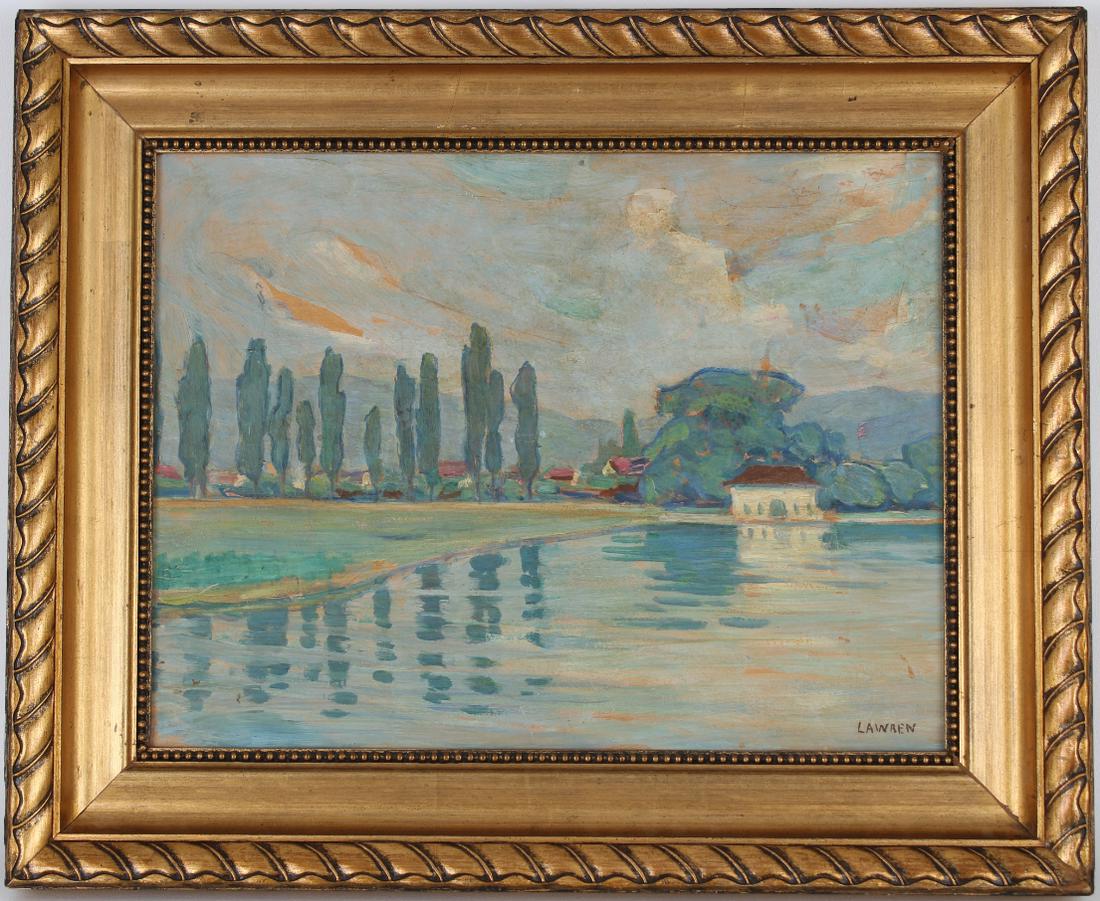 Lawren, Signed Canadian Landscape Painting: Lawren, Signed Canadian Landscape Painting. Bearing old label verso. Signed lower right. Oil on Panel. Sight Size: 12 x 15 in. Overall Framed Size: 16.5 x 20 in.
