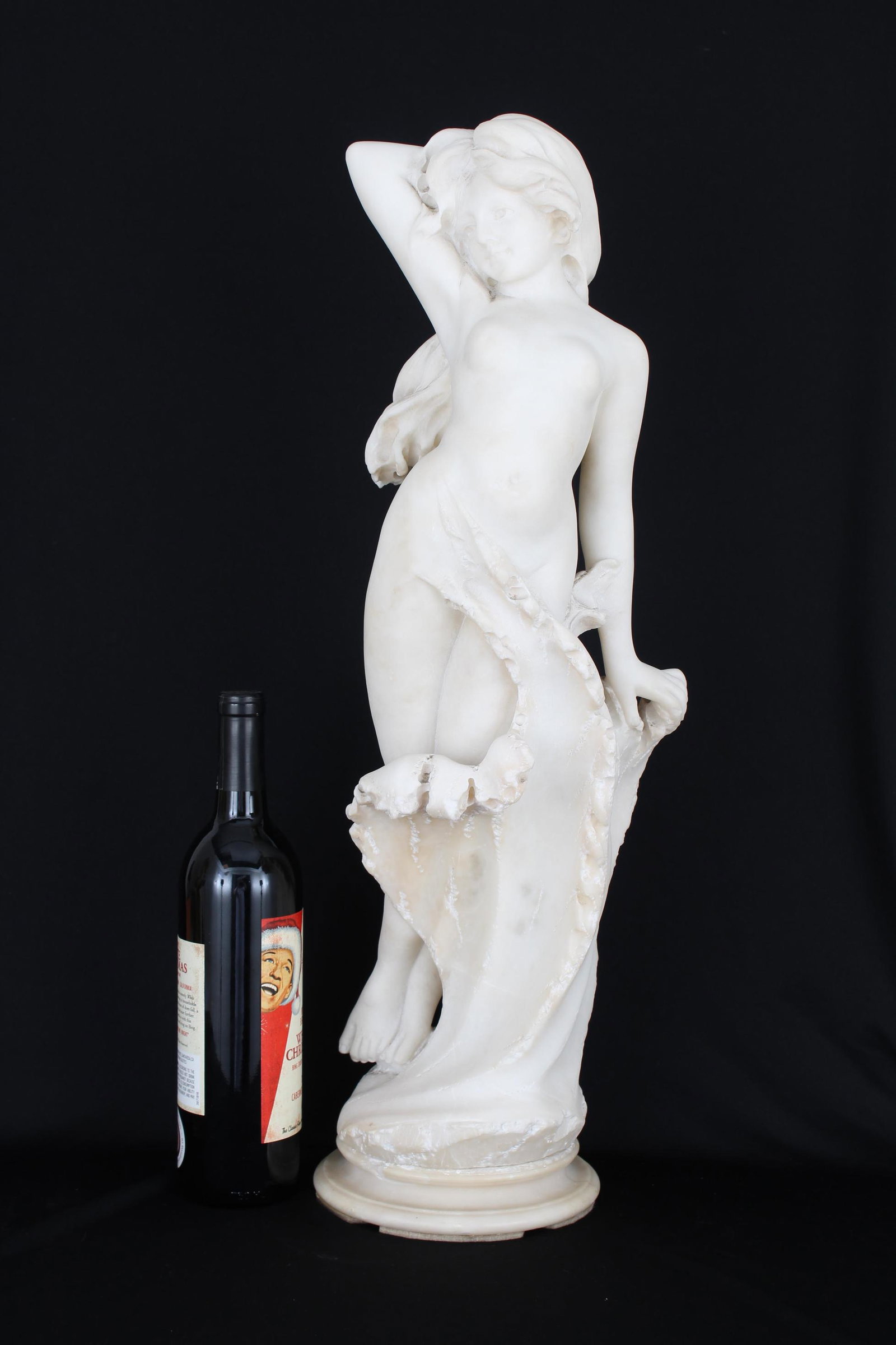 Antique Carved Alabaster Statue of Nude Woman: Antique Carved Alabaster Statue of Nude Woman. Appears to be unsigned. 19th century. Height: 24.5 inches.