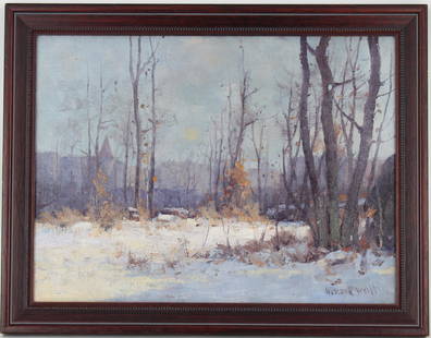 Gustav (Gustave) Wolff (1863 - 1935) Central Park: Gustav (Gustave) Wolff (1863 - 1935) Central Park. Oil on Canvas laid on Board. Signed lower right. Sight Size: 12 x 16 in. Overall Framed Size: 14 x 18 in.