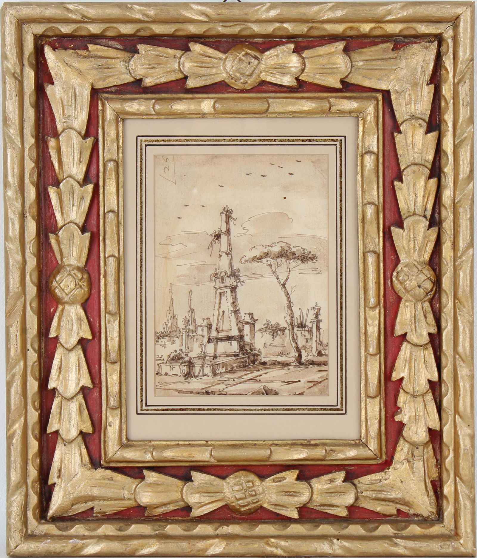 Italian School Brown Ink on Paper Landscape (1 of 3)