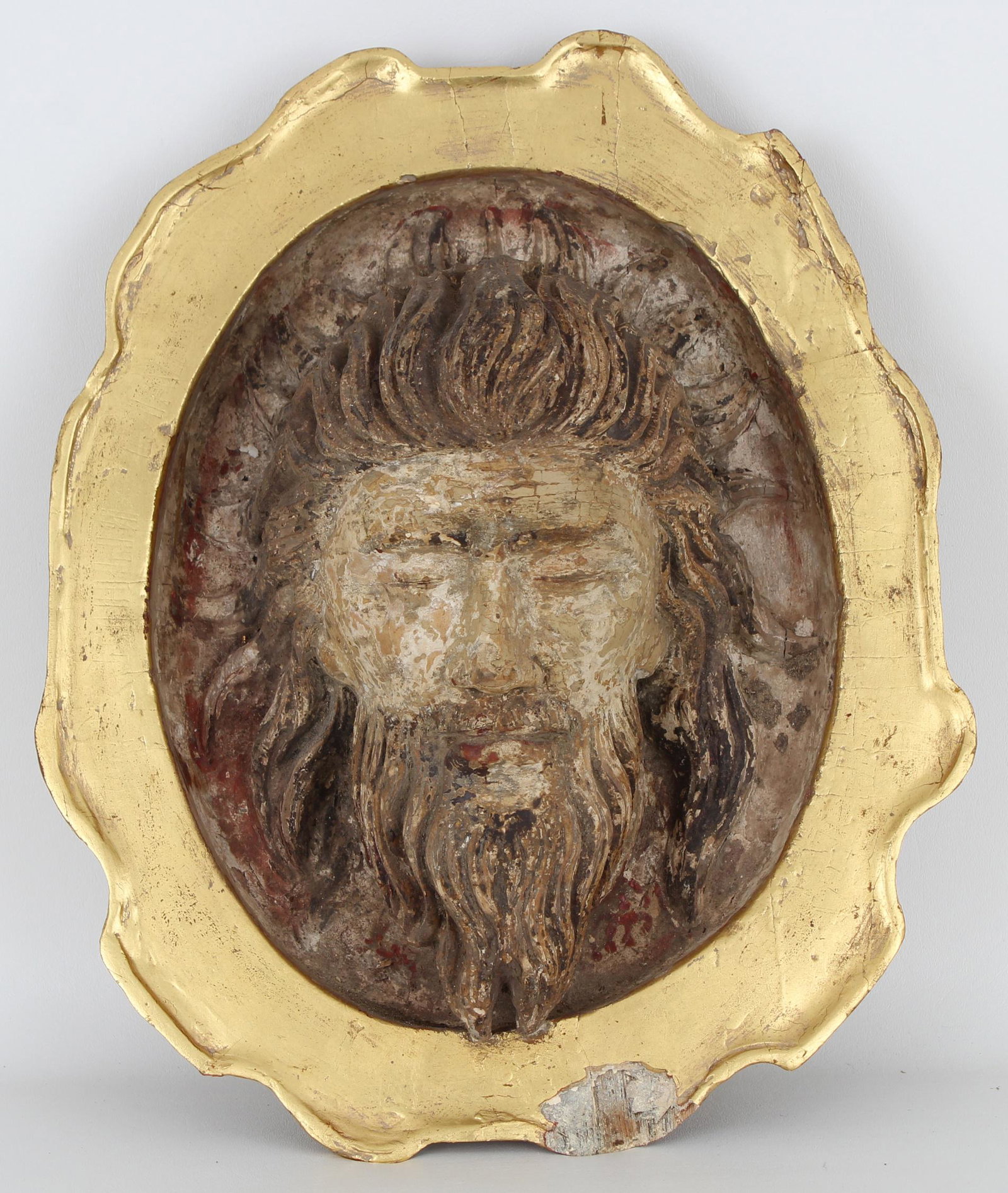 Early Antique Carved Wooden Bust of Christ: Early Antique Carved Wooden Bust of Christ. With remnants of original plychrome paint throughout the figure. Provenance: Dr. John Schaeffer collection. Height: 15 in.