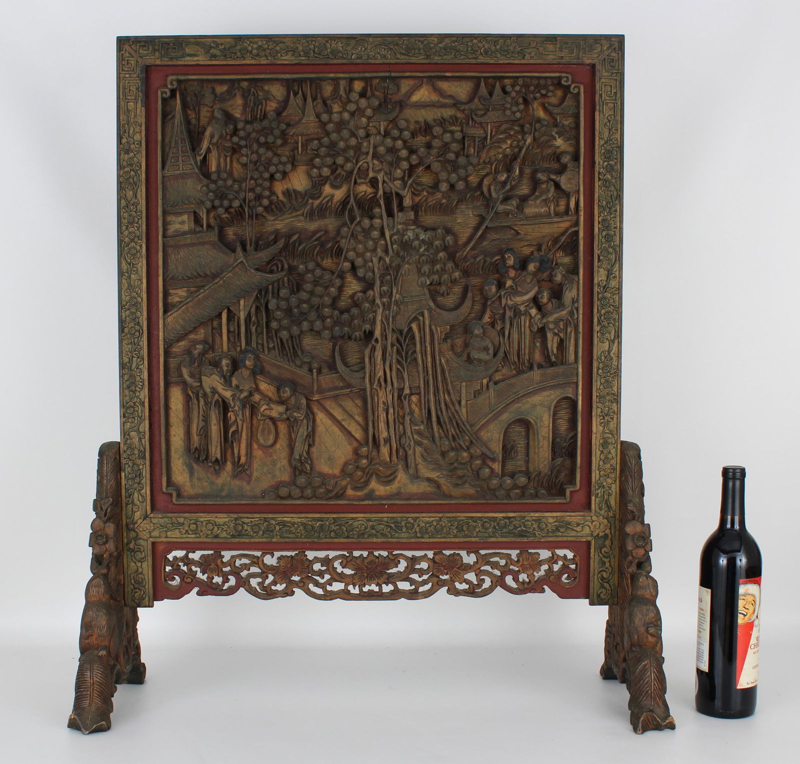 Large Carved Chinese Figural Table Screen (1 of 8)