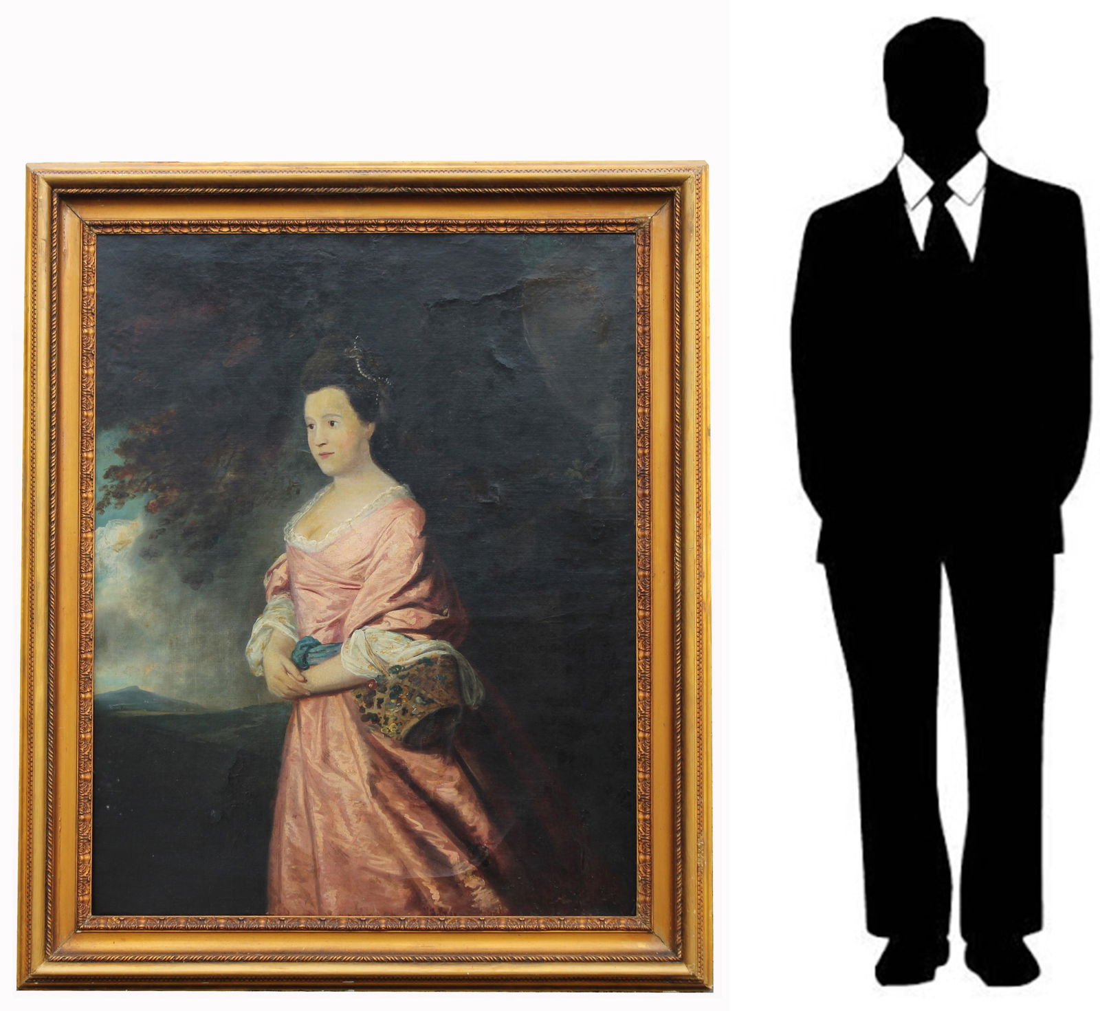 Monumental Portrait, Follower of Godfrey Kneller: Monumental 19th Century Life-Sized Portrait, Follower of Sir Godfrey Kneller (1646 - 1723). Depicting an elegant woman with a landscape in the distance. Oil on canvas. Appears to be unsigned, has not