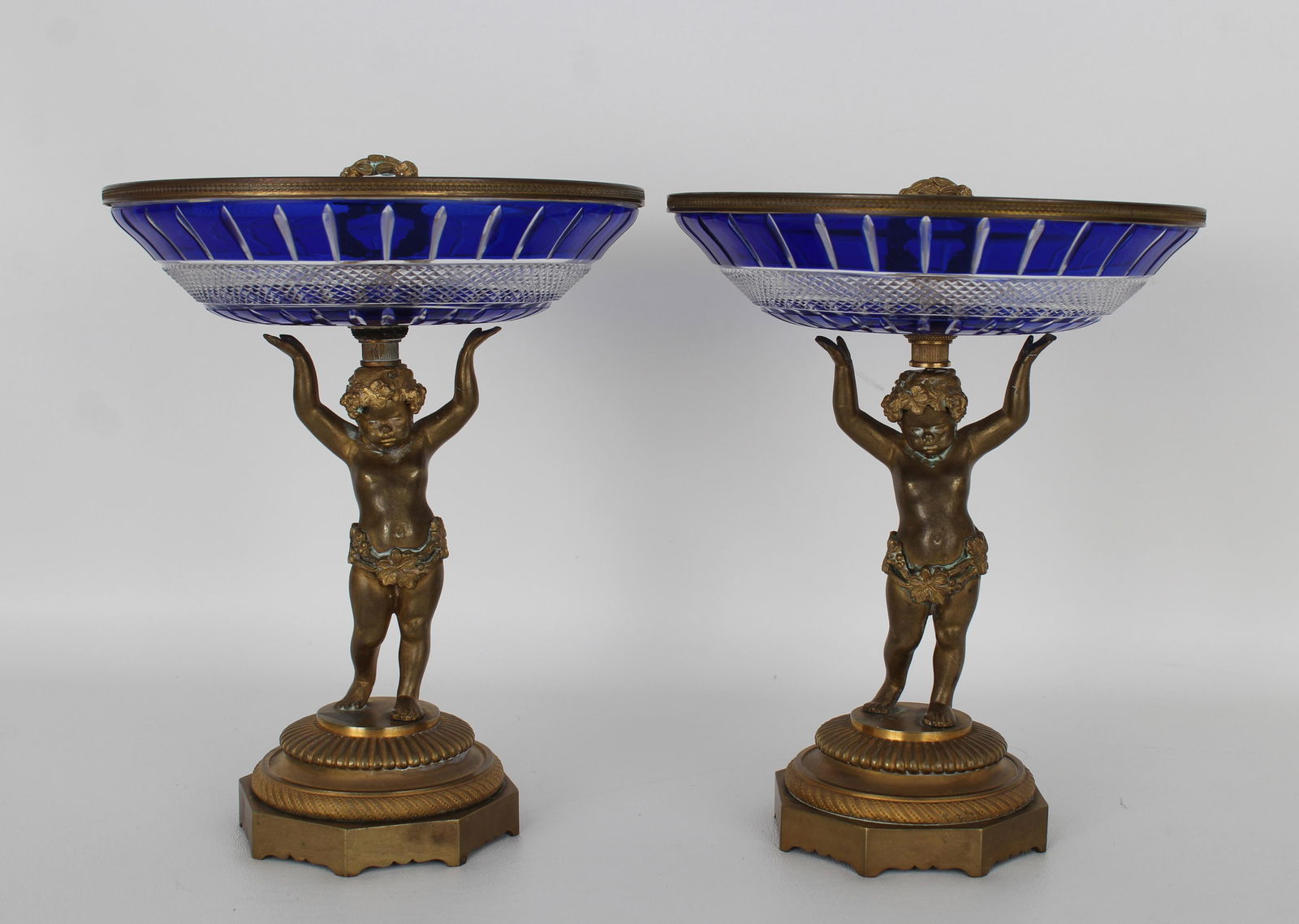 (2) French Bronze Cherub Form/Cobalt Compotes (1 of 4)