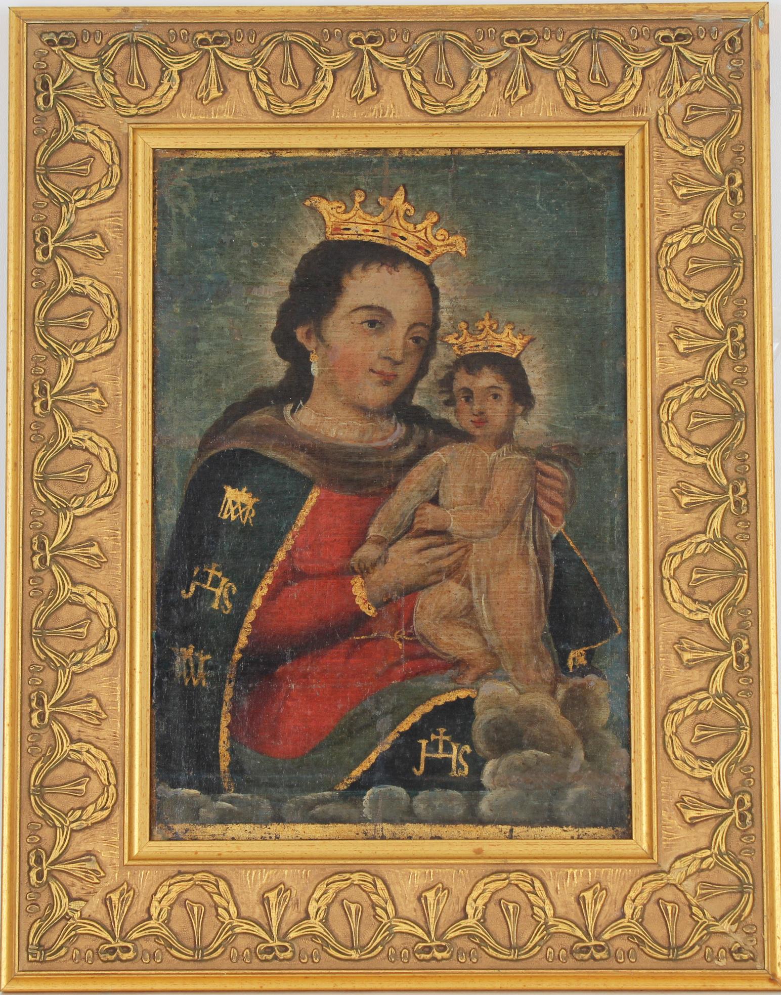 17th C. Spanish School Painting of Madonna & Child (1 of 3)