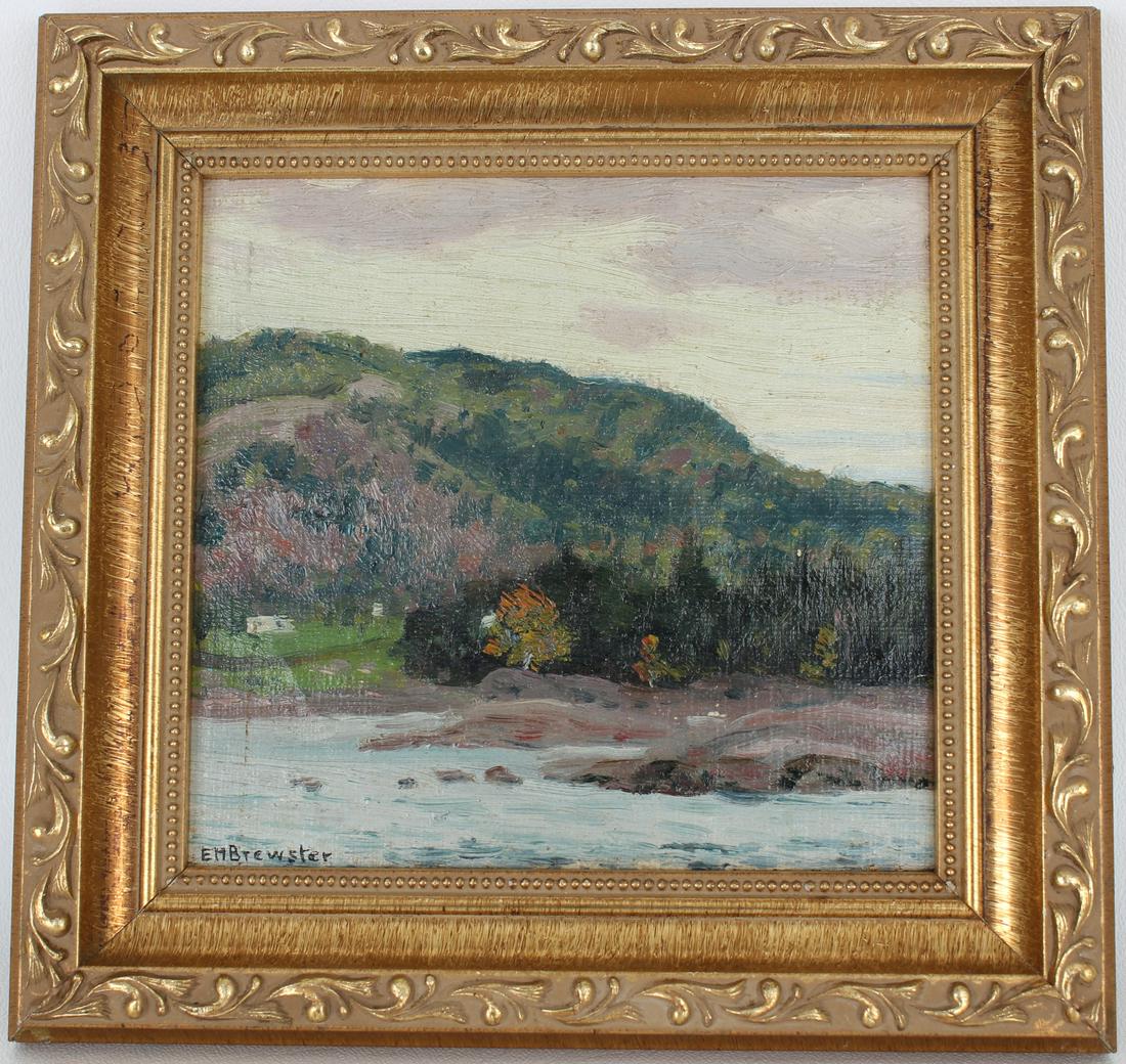Earl Brewster (IA, NY, OH / India 1878-1957): Earl Brewster (Iowa, New York, Ohio / India 1878-1957) Impressionist coastal painting. signed lower left. Oil on board. Sight Size: 5.5 x 5.5 in. Overall Framed Size: 8 x 8 in.