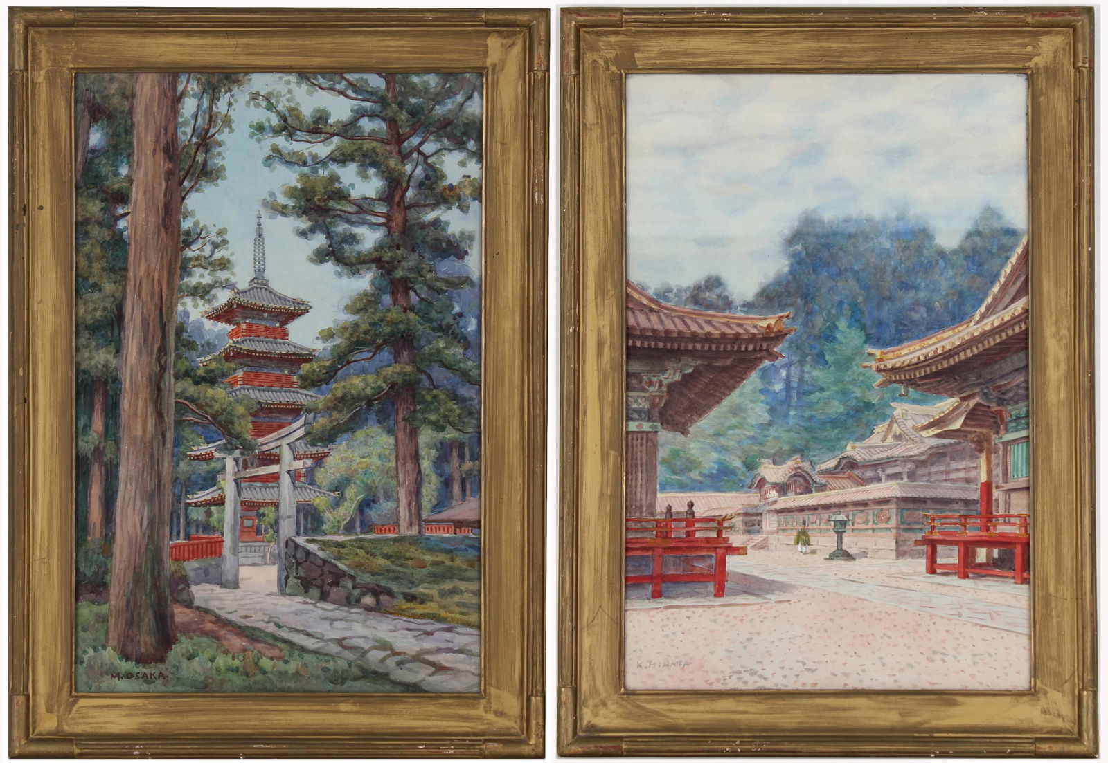 (2) Signed 20th C. Japanese Watercolors (1 of 8)