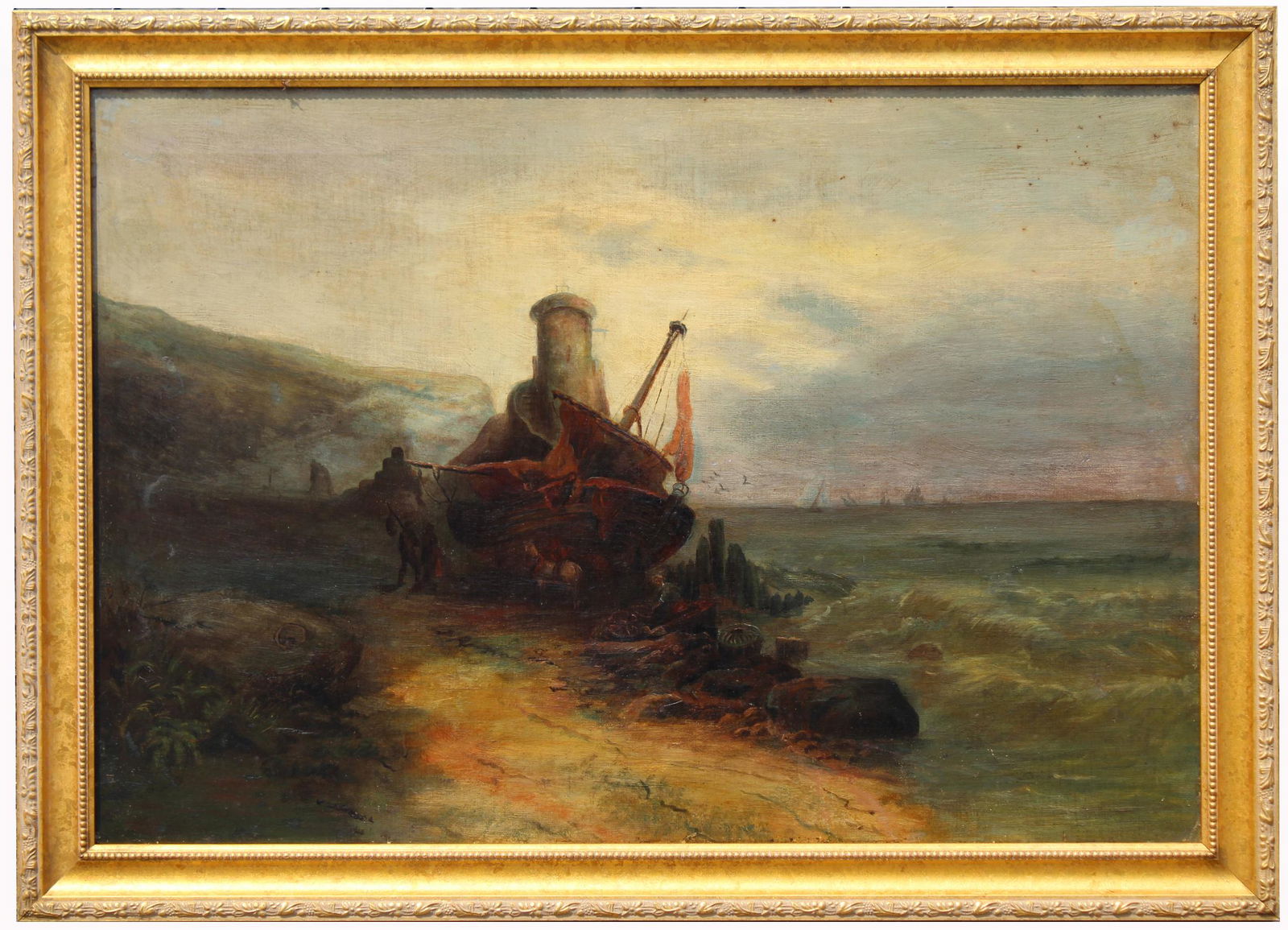 19th C. European School Seascape w/ Figures (1 of 3)