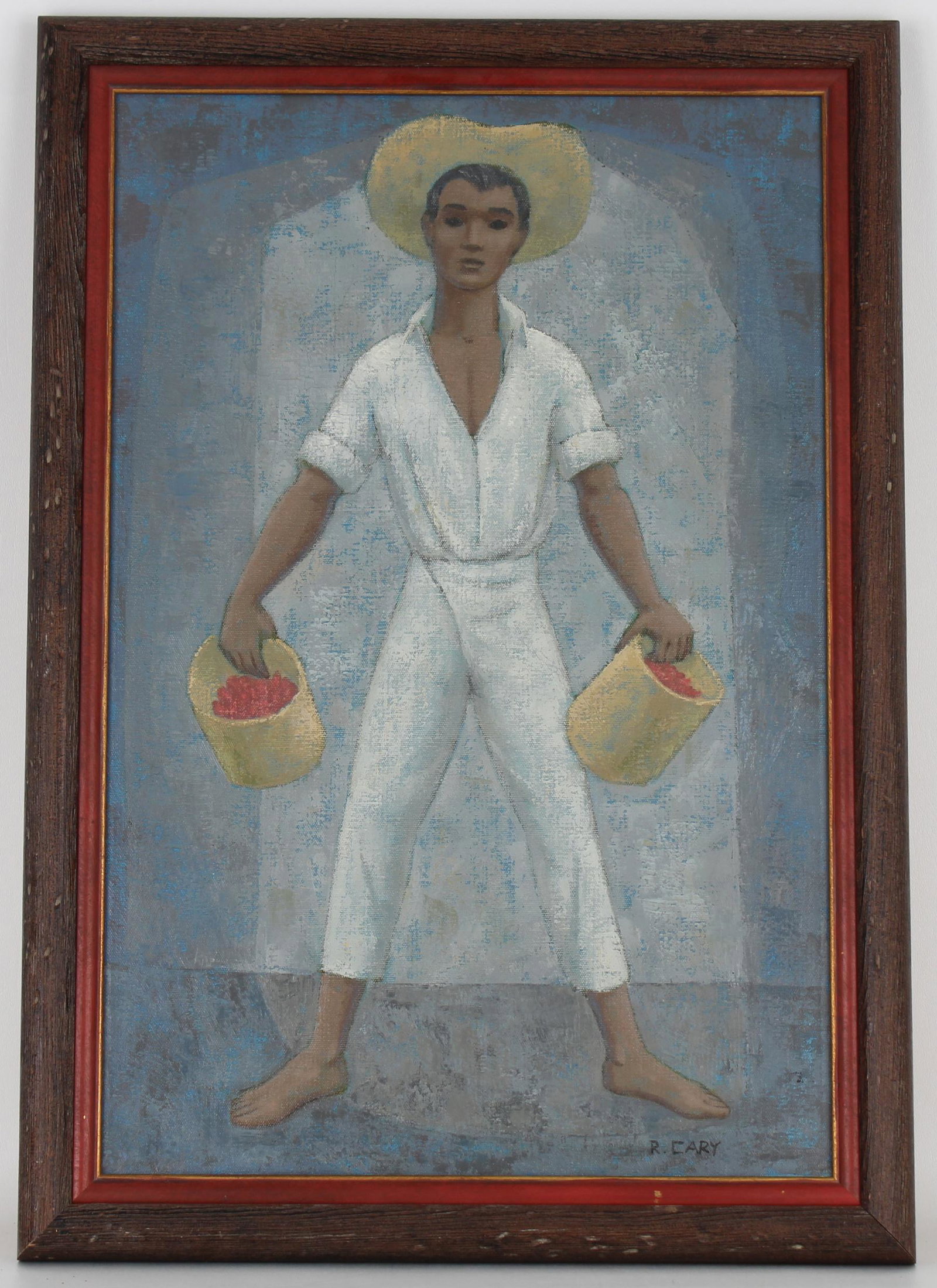 Cary, Signed Painting of a Plantation Worker: Cary, Signed Painting of a Plantation Worker. Oil on canvas. Signed lower right. Meinhard Galleries (Houston Texas) label verso. Sight Size: 23 x 15 in. Overall Framed Size: 27 x 19 in.