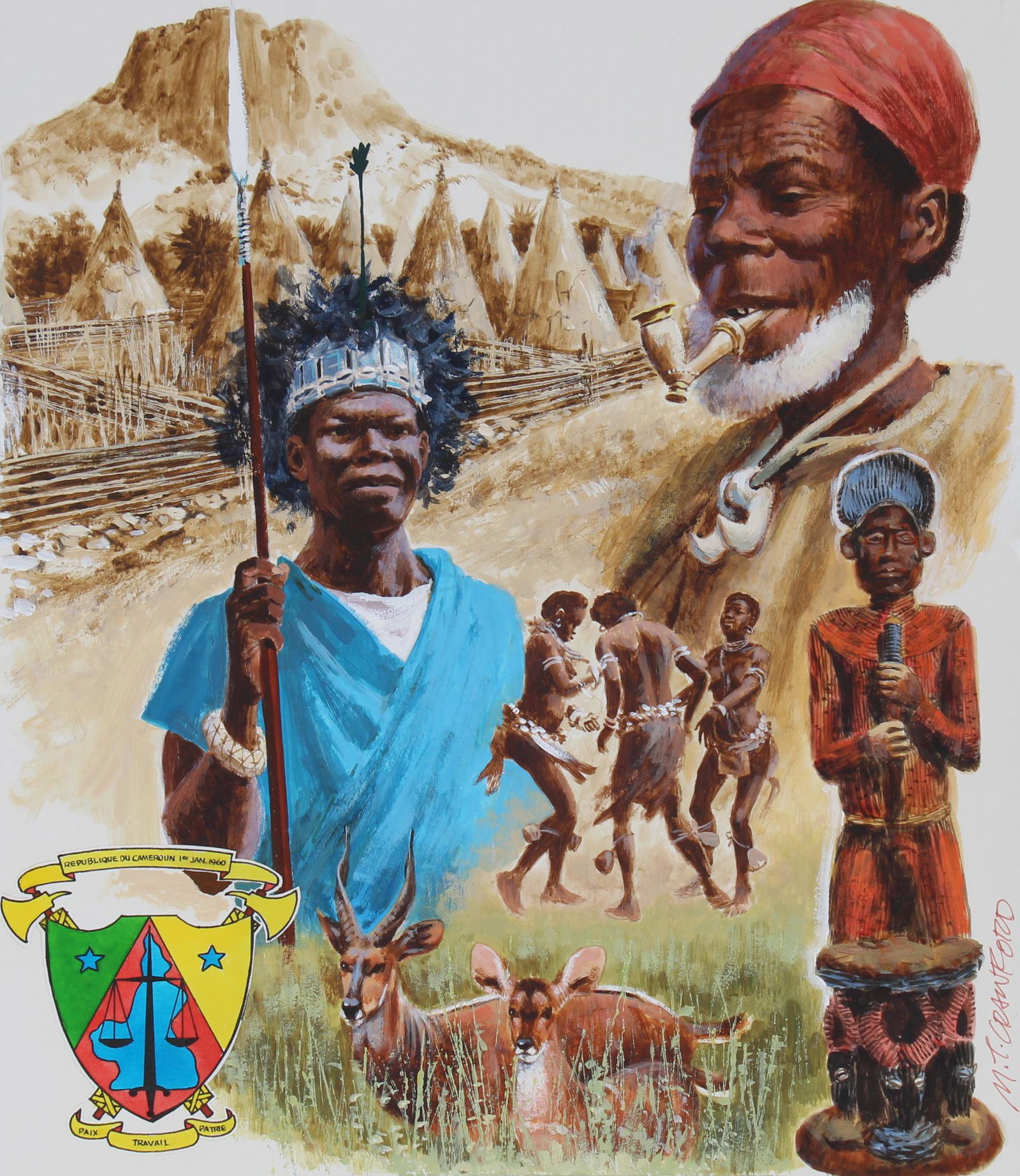 Mel Crawford (B. 1925) "Cameroon Scenes" W/C (1 of 4)