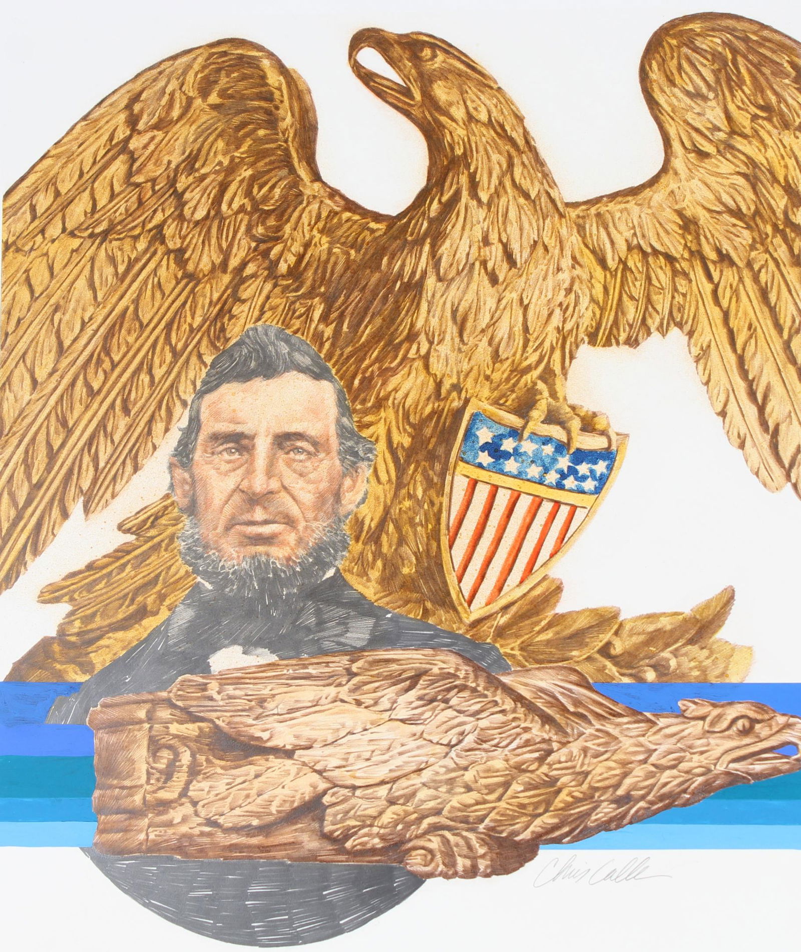 Chris Calle (B. 1961) "Eagle Carvings" Original (1 of 4)