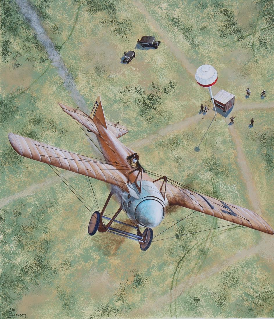 Steve Ferguson (B. 1946) "1912 Deperdussin Racer": Steve Ferguson (American, B. 1946) "1912 Deperdussin Racer" Signed lower left. Original Watercolor painting on Cold Press Illustration Board. Provenance: Collection of James A. Helzer (1946-2008), Fou