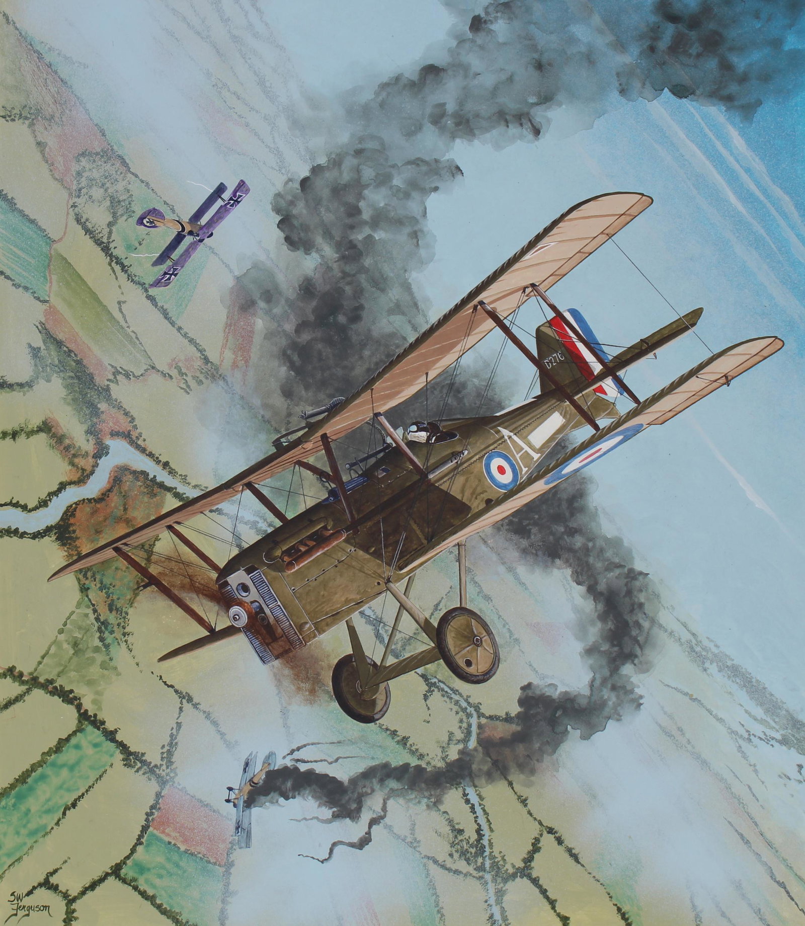 Steve Ferguson (B. 1946) "1917 S.E. 5a" Original: Steve Ferguson (American, B. 1946) "1917 S.E. 5a" Signed lower left. Original Watercolor painting on Cold Press Illustration Board. Provenance: Collection of James A. Helzer (1946-2008), Founder of Un
