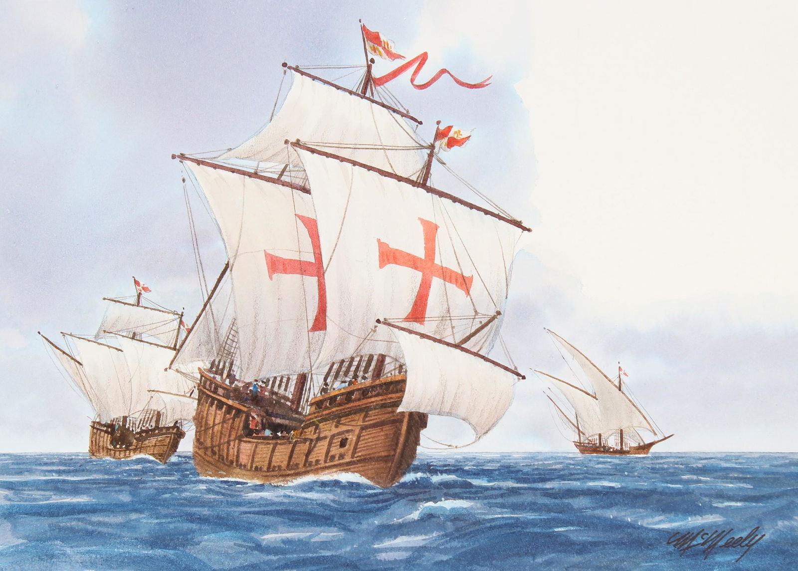 Tom McNeely (B. 1935) "Columbus Crossing Atlantic" (1 of 4)