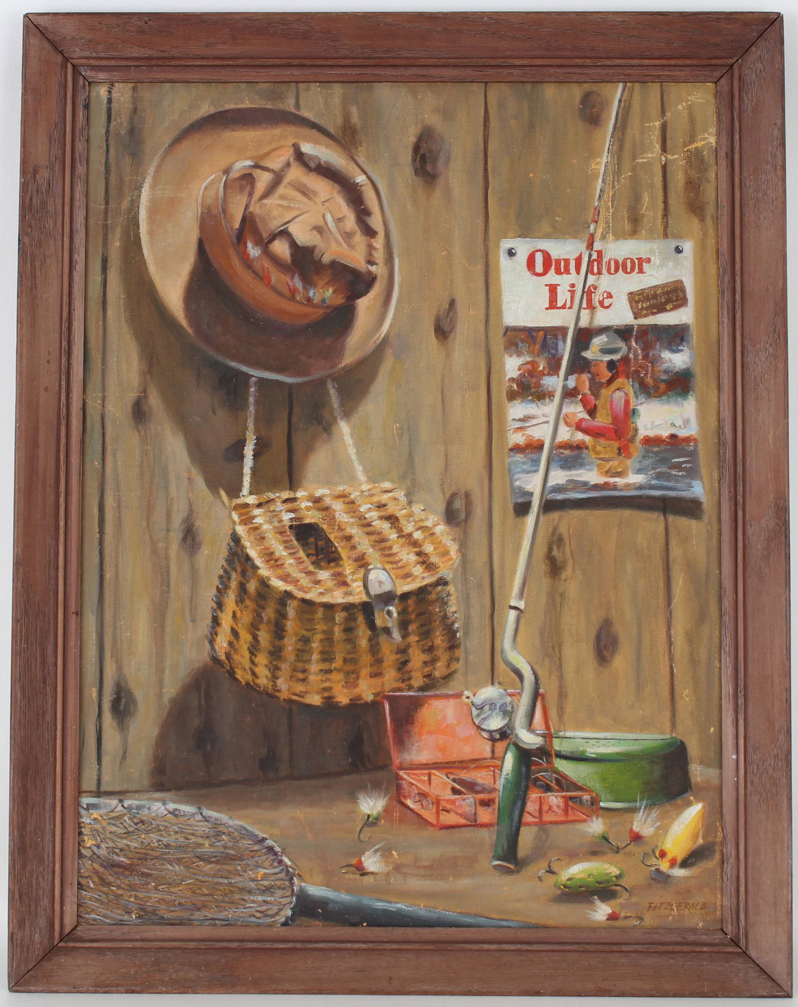 Fitzgerald, "Outdoor Life" 20th C. Painting: Fitzgerald, "Outdoor Life" 20th C. Painting. Oil on board. Signed lower left. Sight Size: 24 x 18 in. Overall Framed Size: 27 x 21 in.