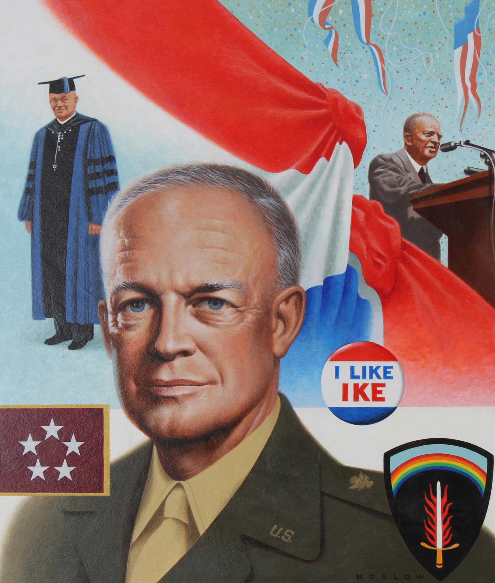 Howard Koslow (1924-2016) "Dwight Eisenhower" Oil (1 of 5)