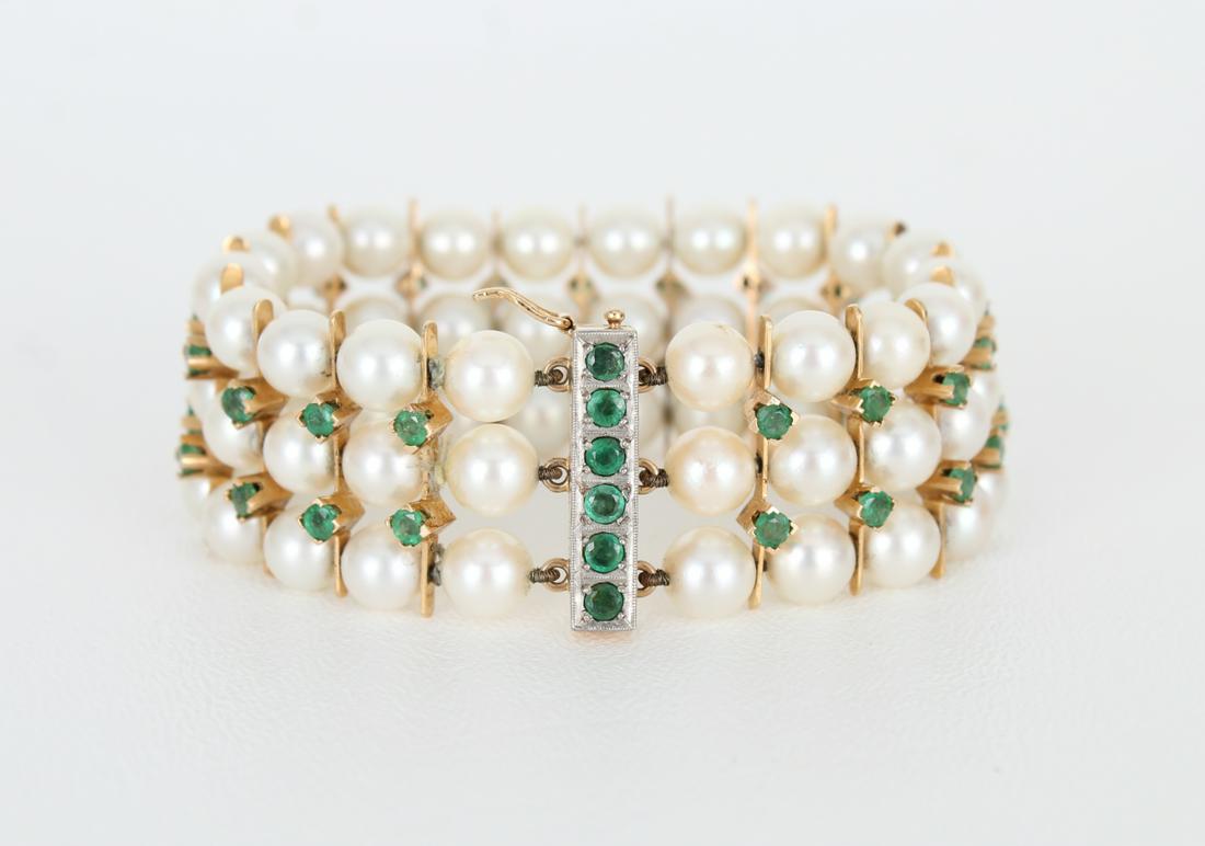 18K Gold Pearl & Emerald Bracelet (1 of 4)