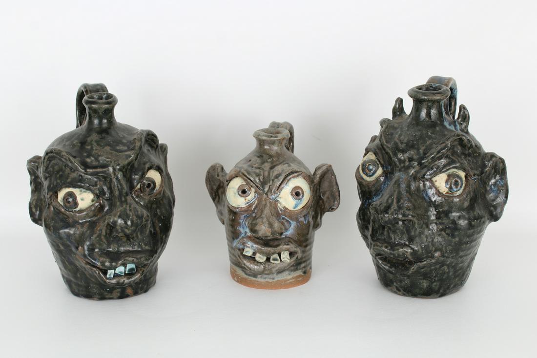 (3) Folk Art Pottery Jugs, Signed (1 of 4)