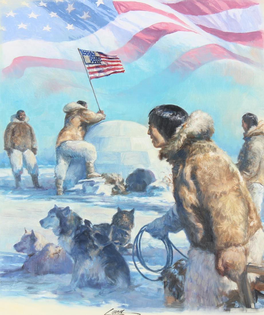 Dennis Lyall (B. 1946) "Flag At North Pole" Oil (1 of 4)
