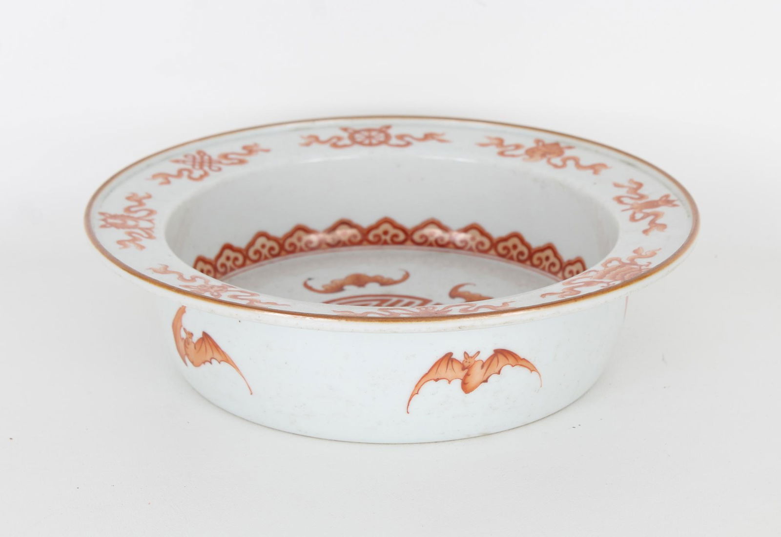 Large 19th C. Iron-Red Chinese Porcelain Basin (1 of 8)
