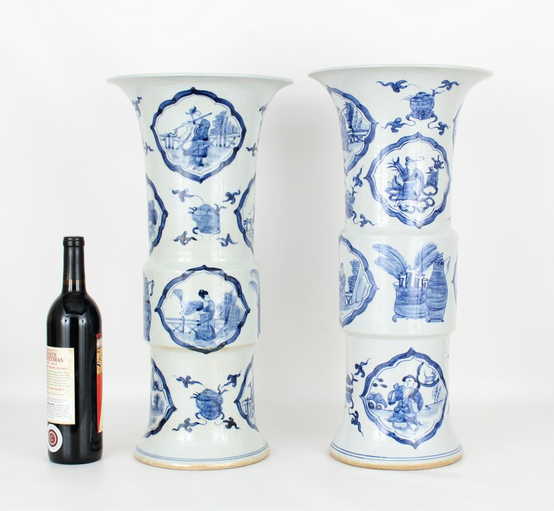 Large Pair of Blue & White Porcelain Vases: Large Pair of Blue & White Porcelain Vases Height: 20 in.