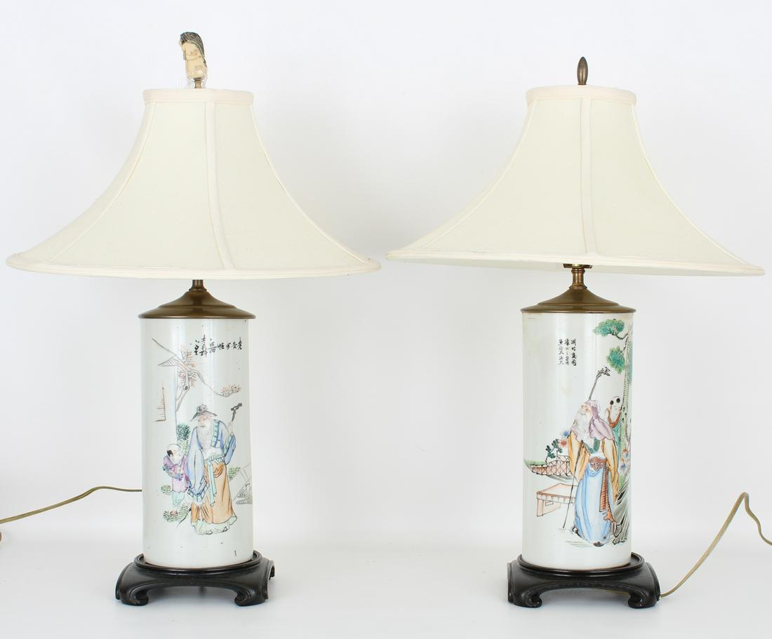 (2) Republic Period Chinese Porcelain Lamps: (2) Republic Period Chinese Porcelain Lamps. Heights: 21 / 23 in.