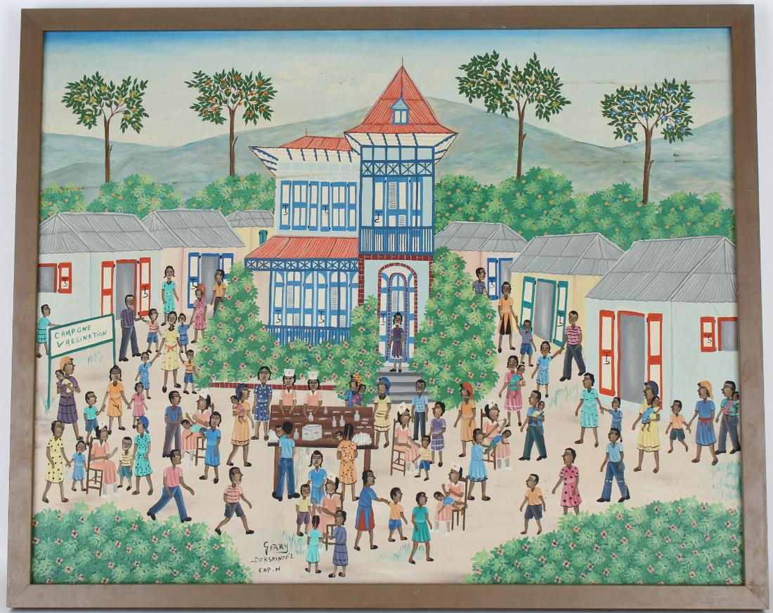 Haitian School, "Vaccination Day" Painting- Signed (1 of 9)