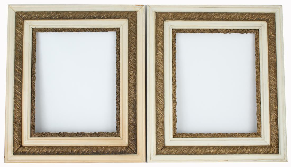 (2) 19th C. Carved & Painted Giltwood Frames: Rabbet Sizes: 16 x 20 in. Overall Framed Sizes: 26.75 x 30.5 in.