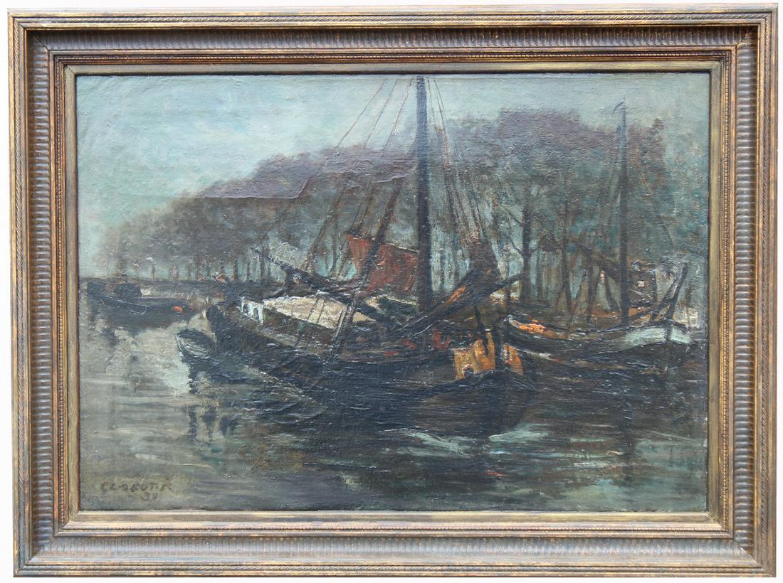 Early 20th C. Impressionist Harbor Scene, Signed (1 of 3)
