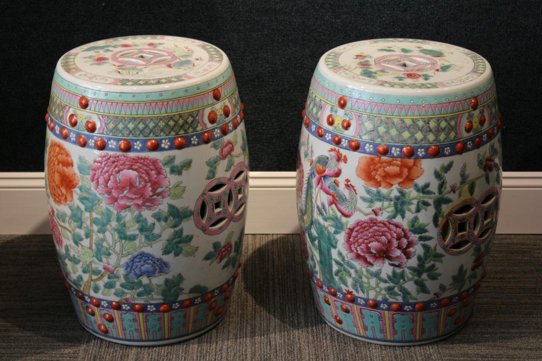 Pair of Chinese Porcelain Garden Stools (1 of 4)
